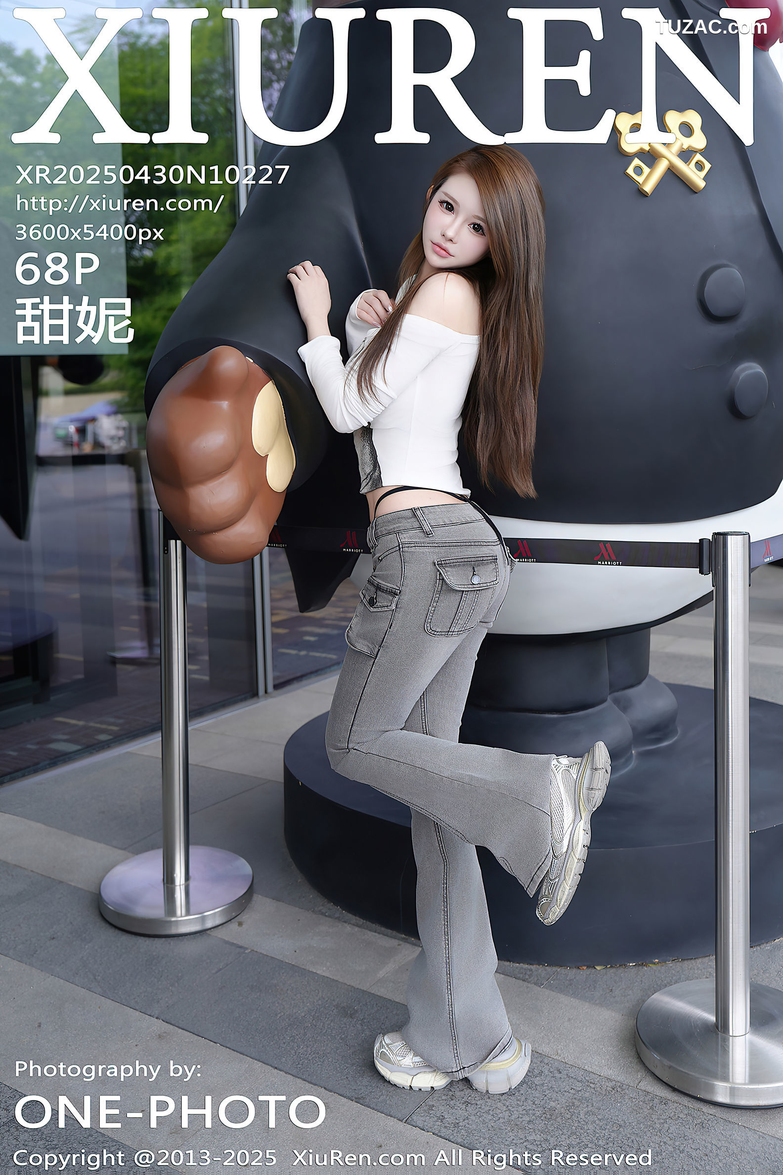 XiuRen秀人网-10227-甜妮-白色T恤灰牛仔裤黑色内衣爆乳-2025.04.30