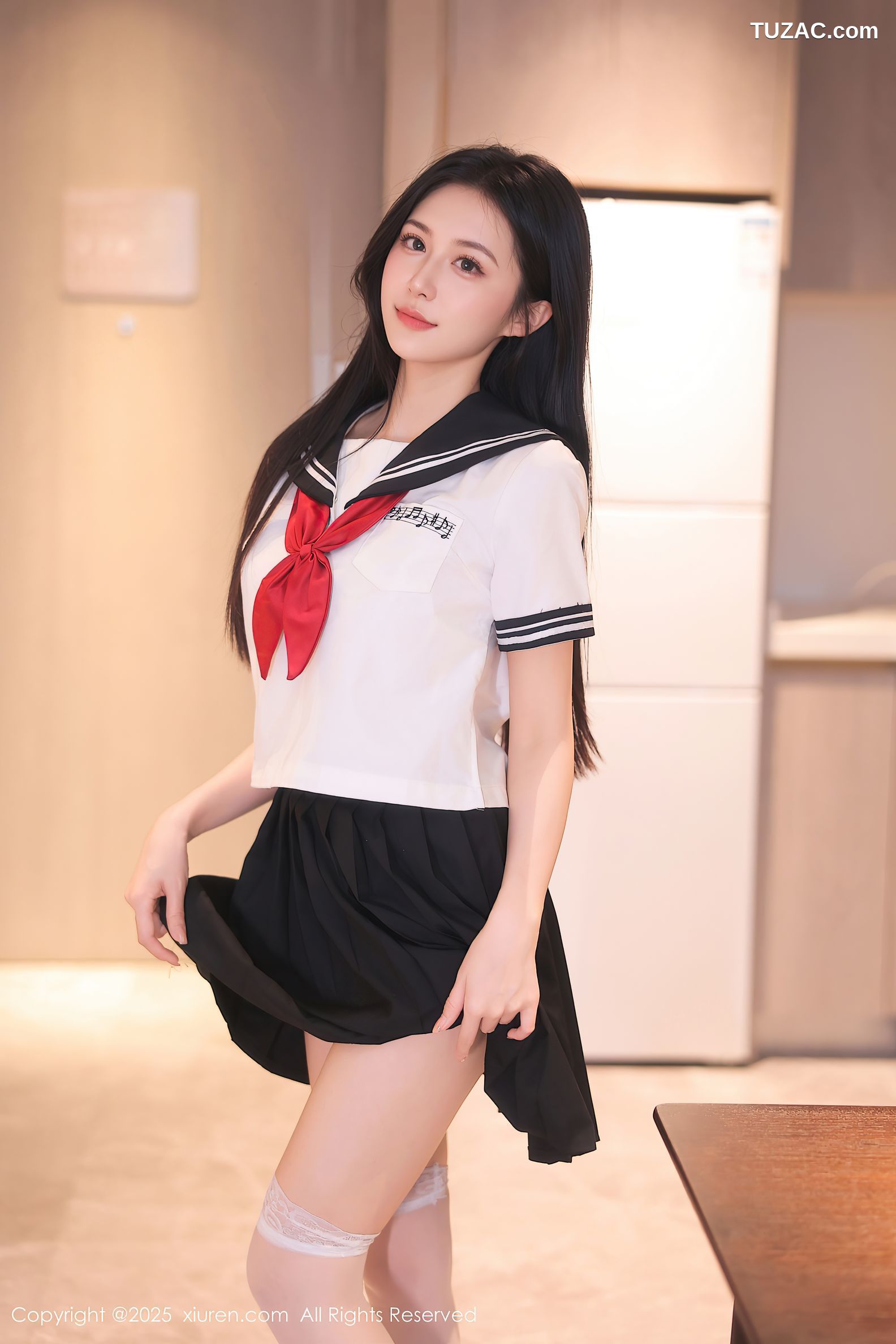 XiuRen秀人网-10234-shelly诗莉吖-首套写真学生水手服黑短裙白蕾丝内衣-2025.05.06