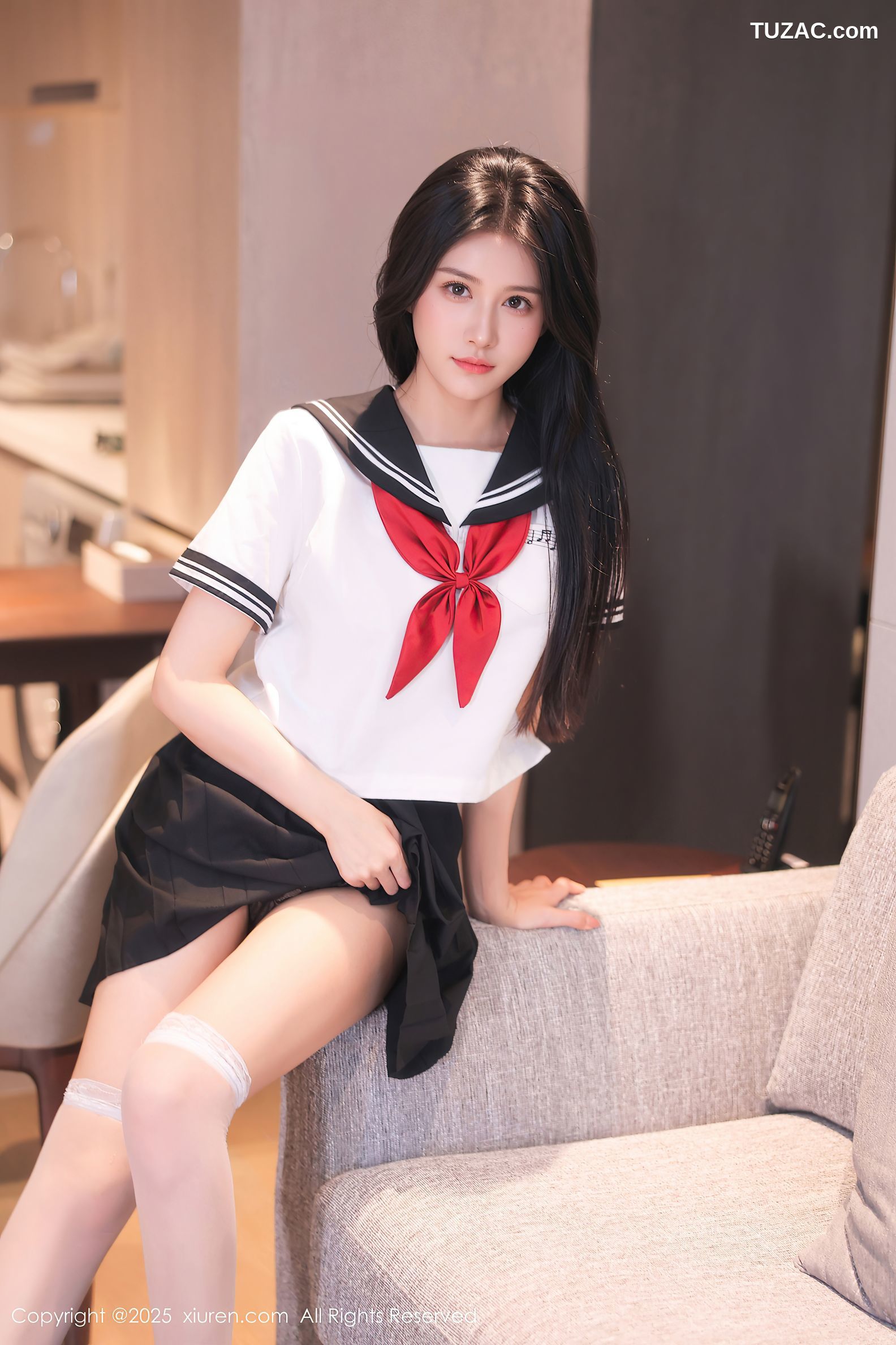 XiuRen秀人网-10234-shelly诗莉吖-首套写真学生水手服黑短裙白蕾丝内衣-2025.05.06
