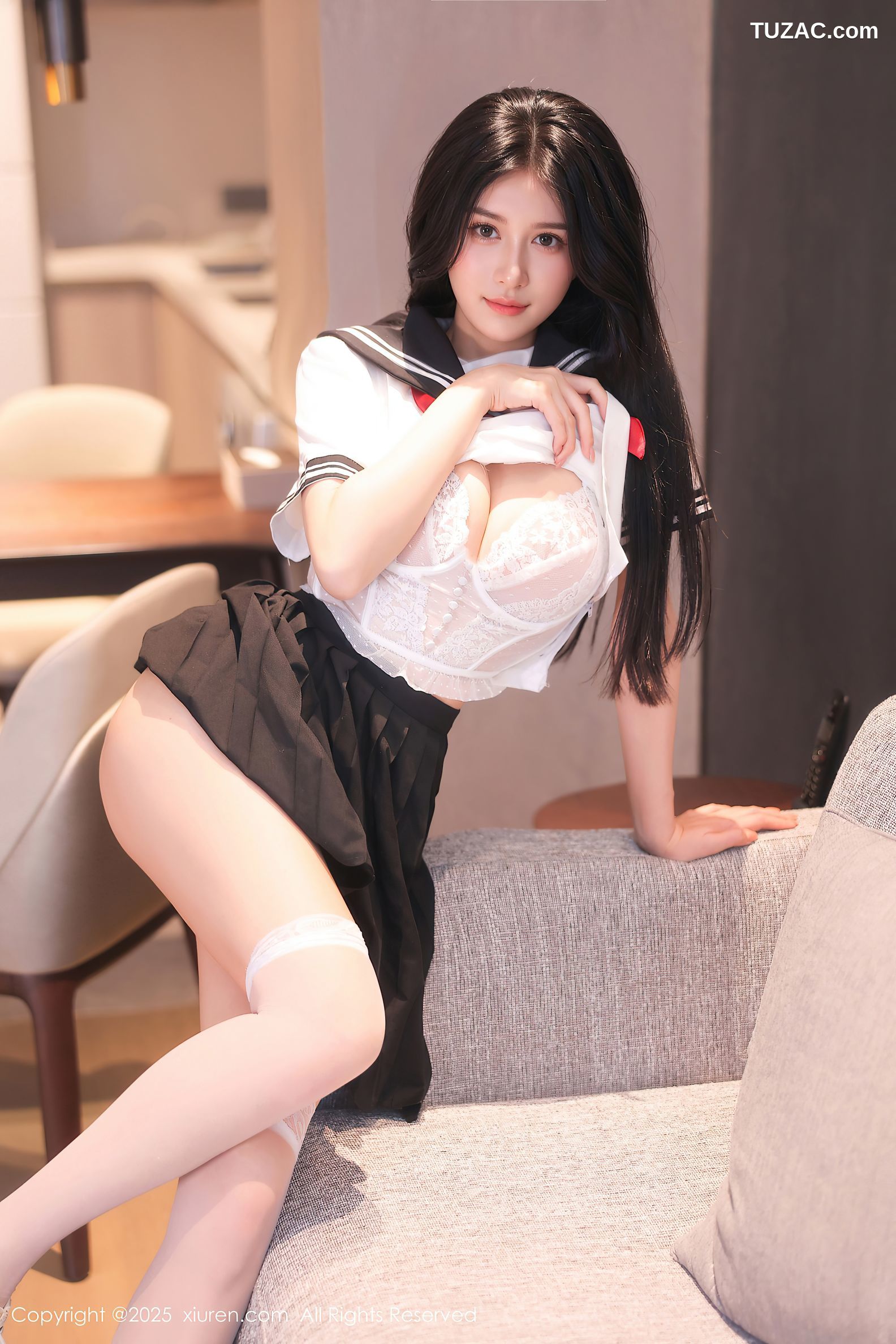 XiuRen秀人网-10234-shelly诗莉吖-首套写真学生水手服黑短裙白蕾丝内衣-2025.05.06