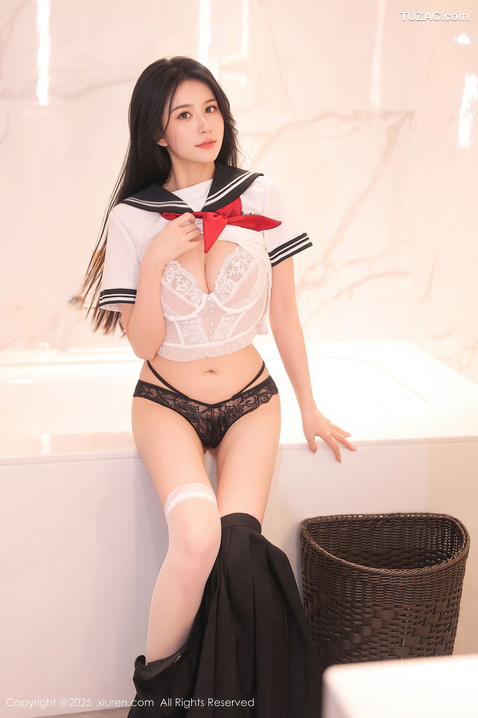 XiuRen秀人网-10234-shelly诗莉吖-首套写真学生水手服黑短裙白蕾丝内衣-2025.05.06