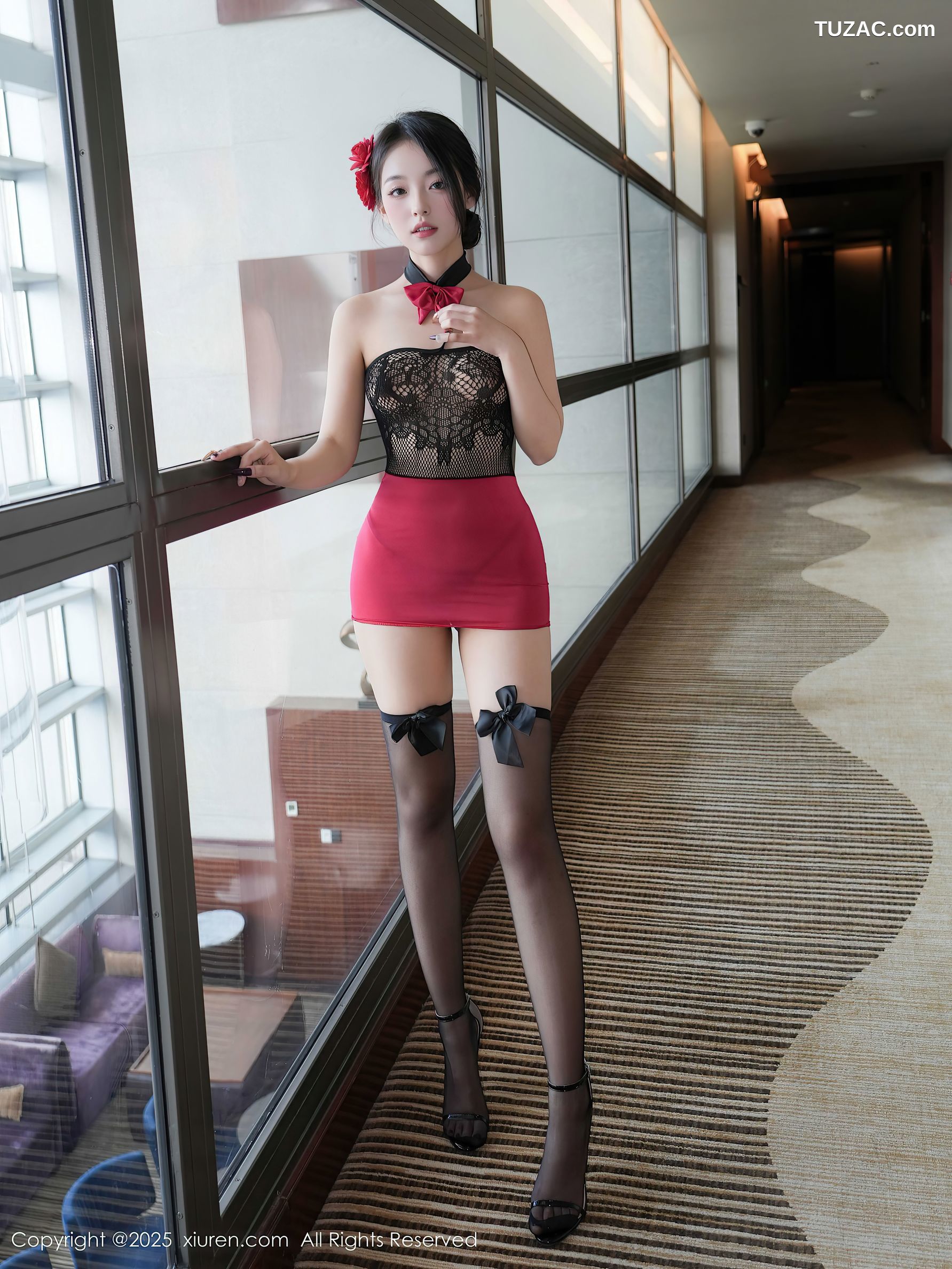 XiuRen秀人网-10279-白琮瑗-黑蕾丝红短裙黑丝-2025.05.15