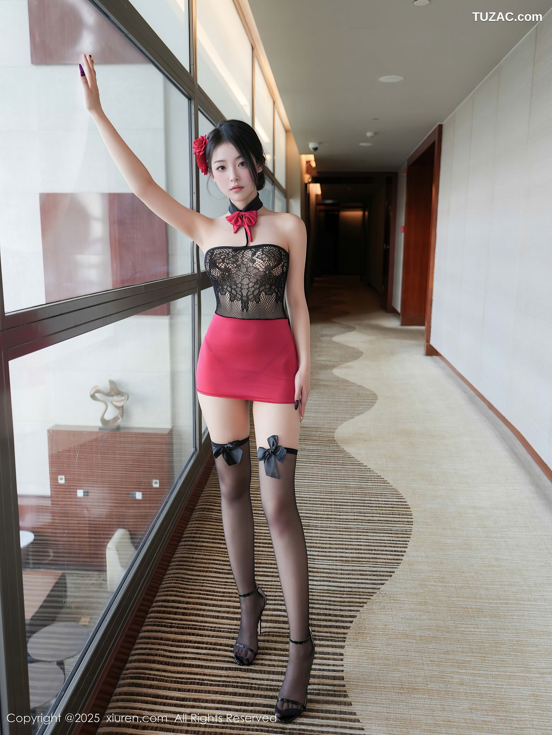 XiuRen秀人网-10279-白琮瑗-黑蕾丝红短裙黑丝-2025.05.15