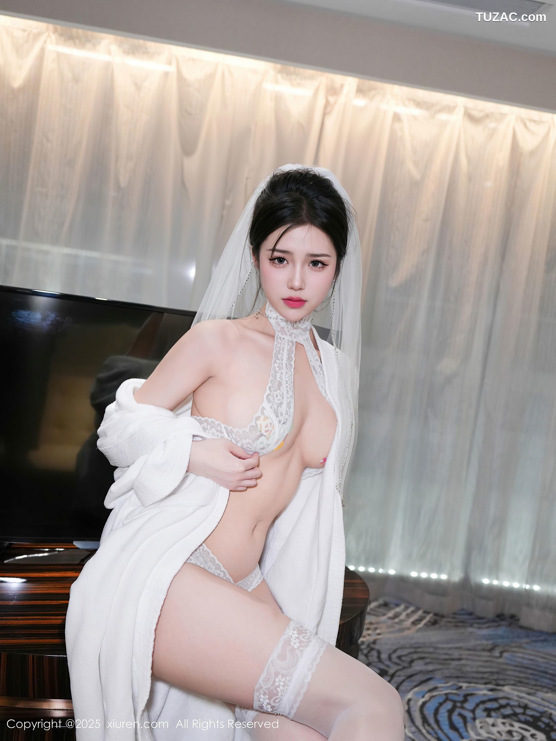 XiuRen秀人网-10283-奶芙酱-EVA-白色头纱情趣白蕾丝内衣爆乳白丝-2025.05.16