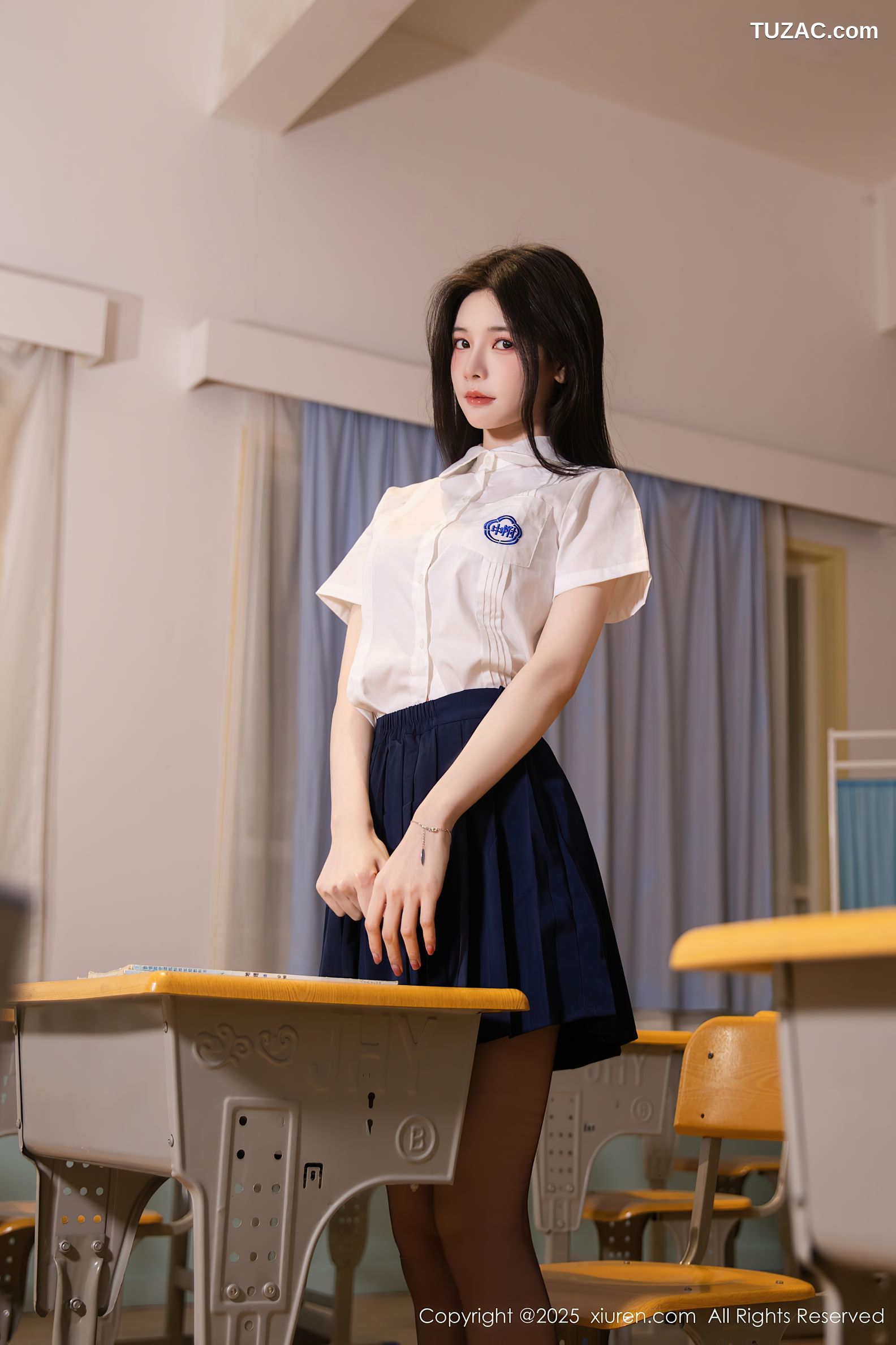 XiuRen秀人网-10287-布丁wow-JK制服深蓝百褶短裙魅惑黑丝-2025.05.16