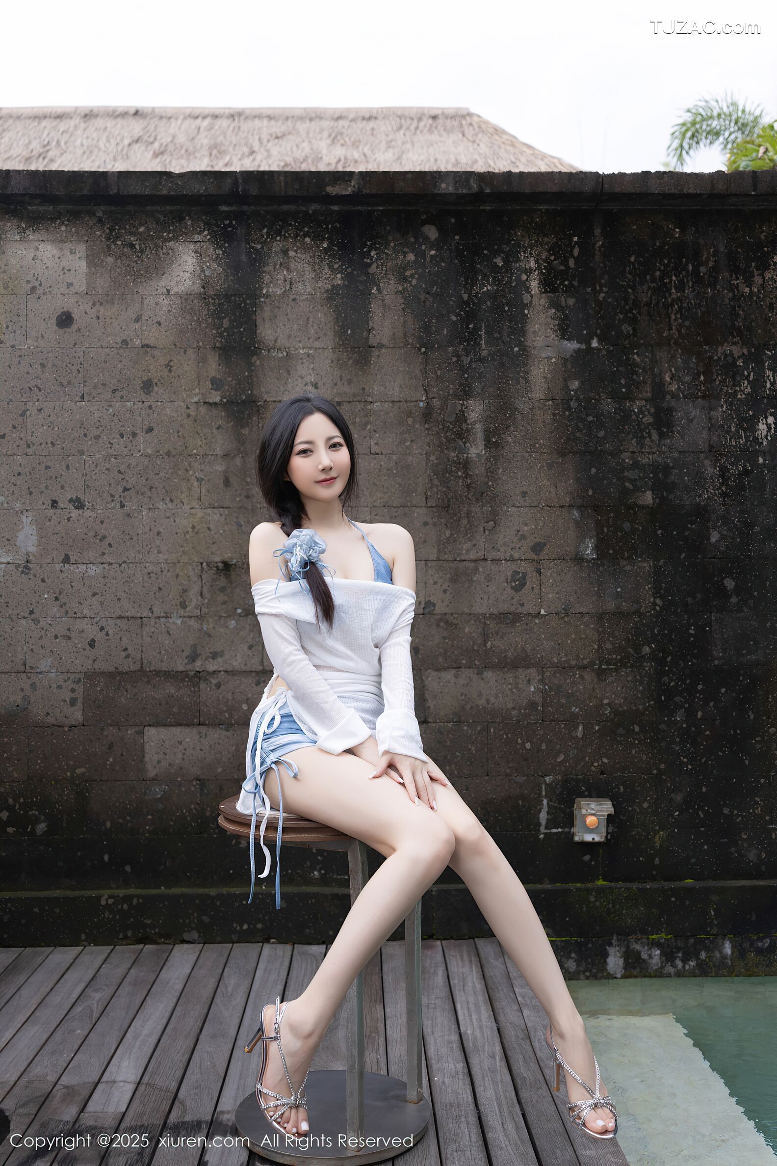 XiuRen秀人网-10377-鱼子酱Fish-轻透白色连衣短裙蓝色比基尼-2025.06.06