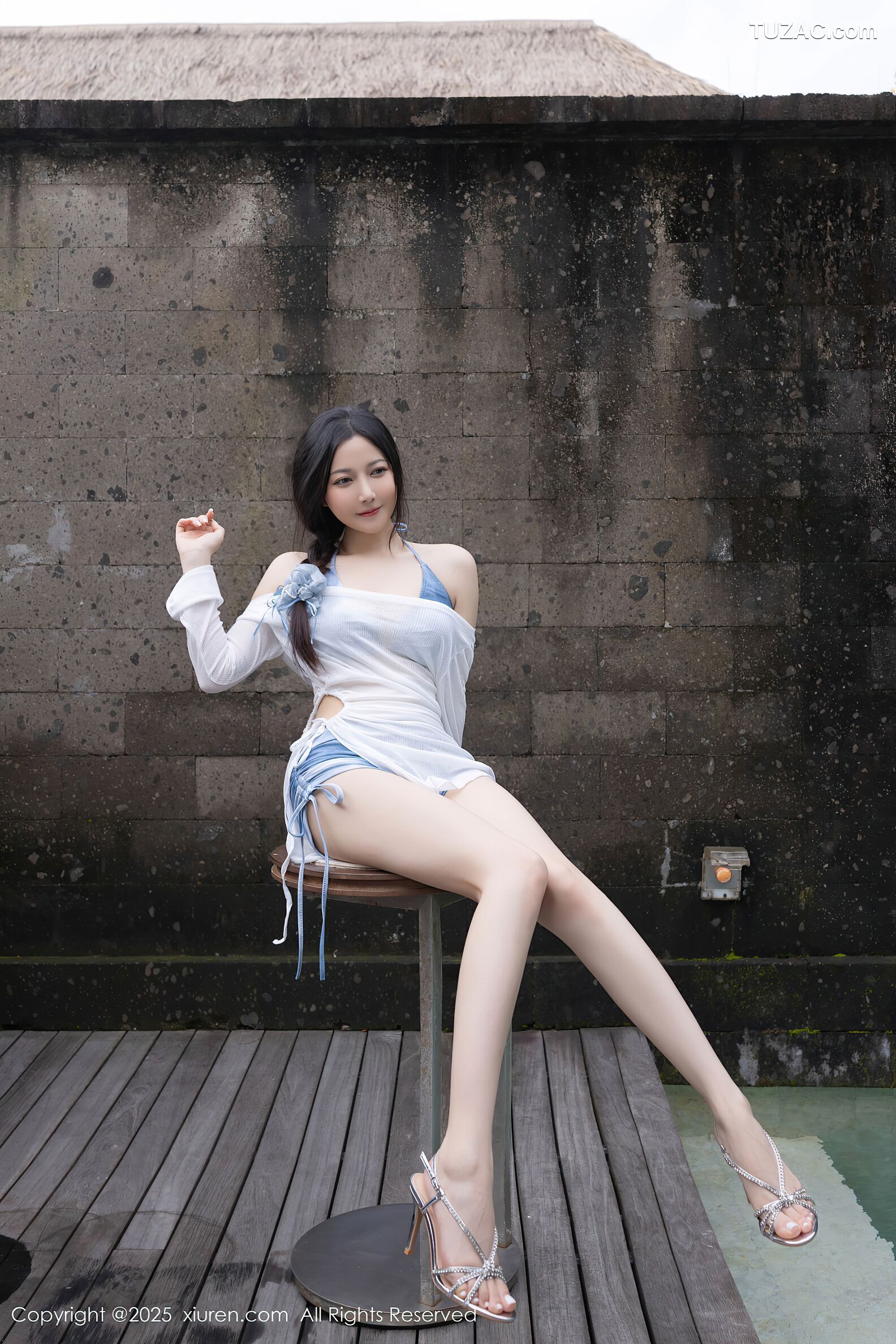 XiuRen秀人网-10377-鱼子酱Fish-轻透白色连衣短裙蓝色比基尼-2025.06.06