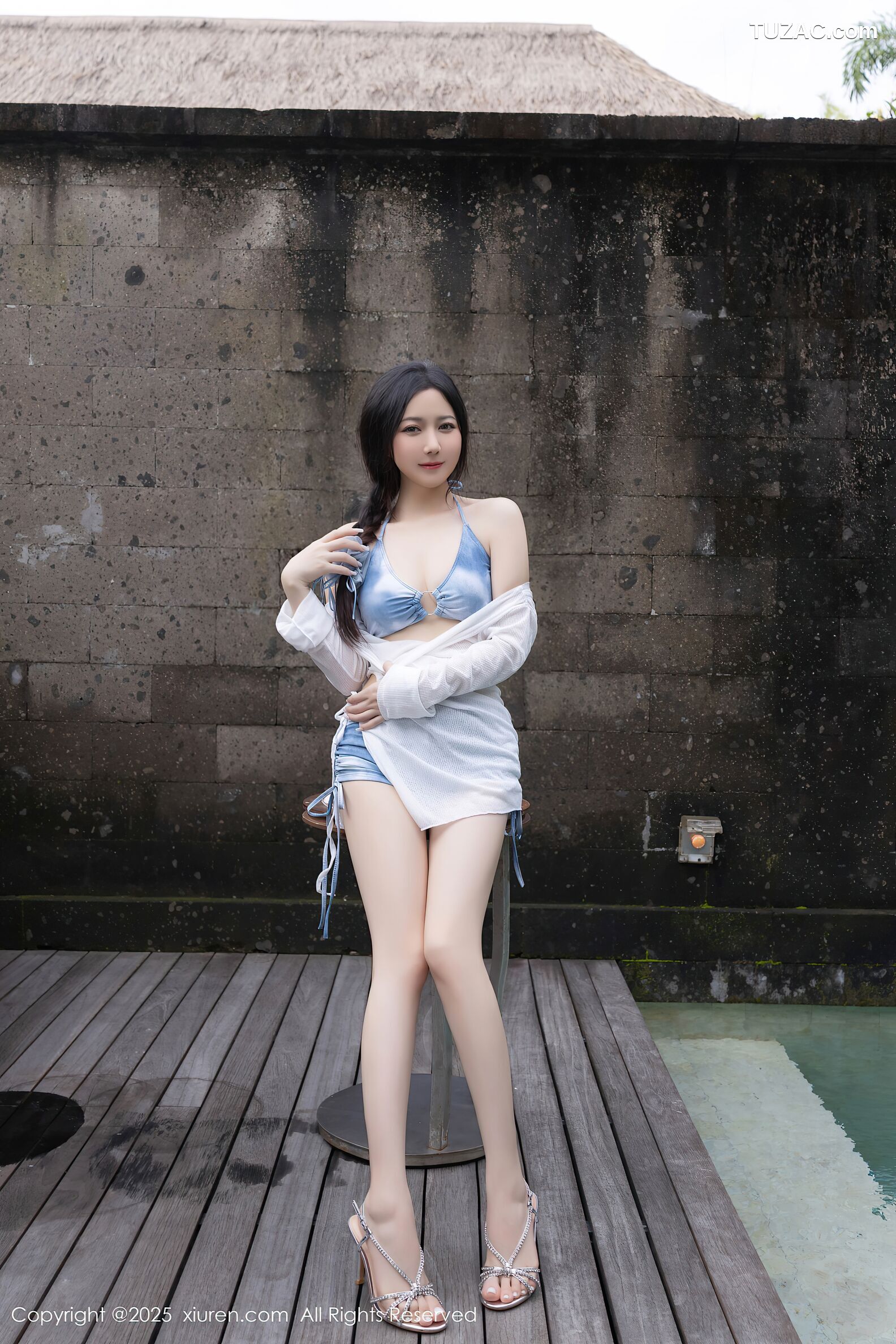 XiuRen秀人网-10377-鱼子酱Fish-轻透白色连衣短裙蓝色比基尼-2025.06.06