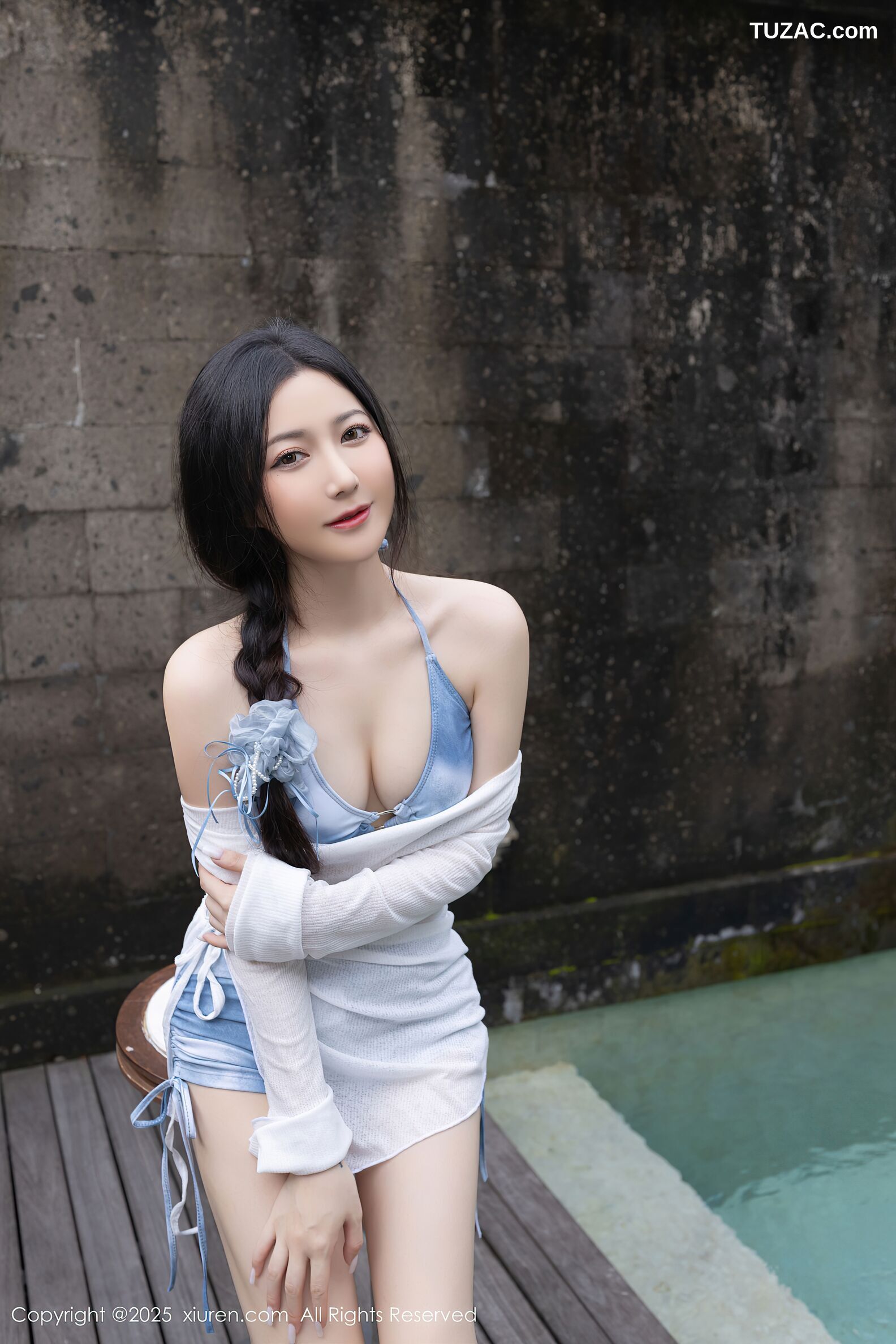 XiuRen秀人网-10377-鱼子酱Fish-轻透白色连衣短裙蓝色比基尼-2025.06.06