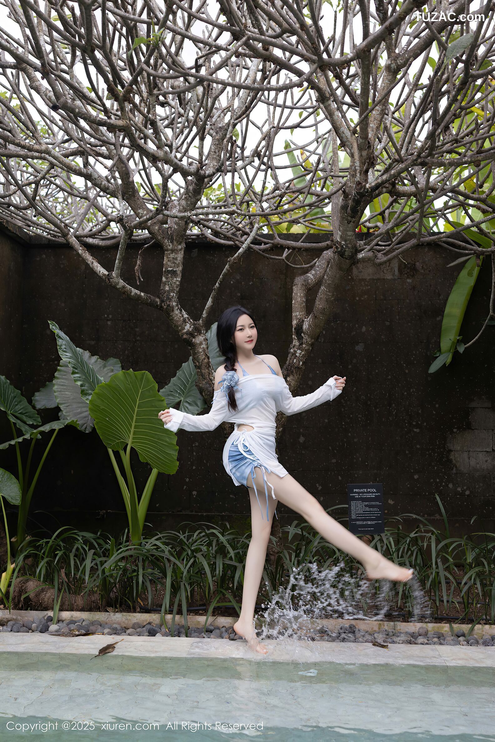 XiuRen秀人网-10377-鱼子酱Fish-轻透白色连衣短裙蓝色比基尼-2025.06.06