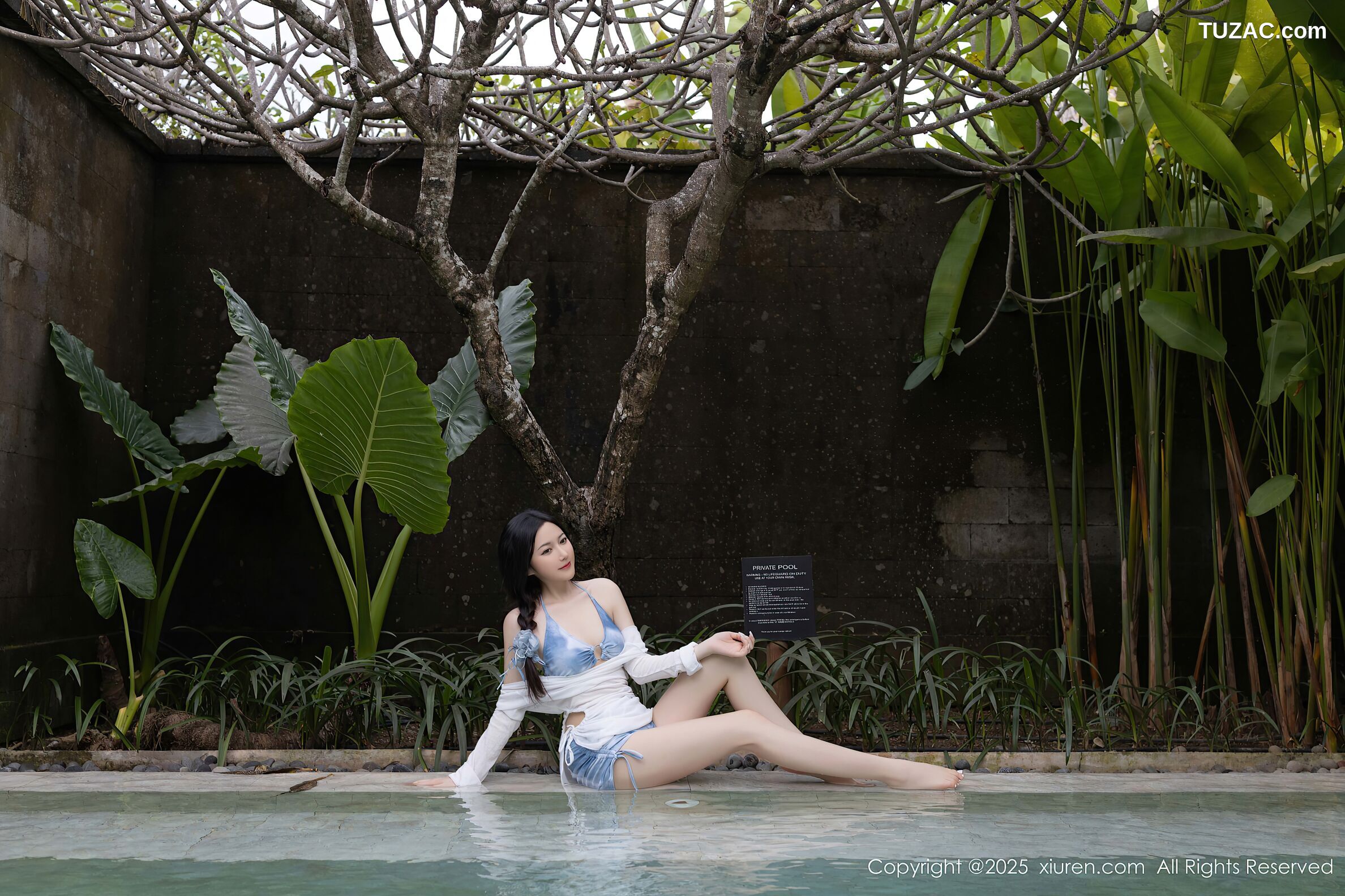 XiuRen秀人网-10377-鱼子酱Fish-轻透白色连衣短裙蓝色比基尼-2025.06.06