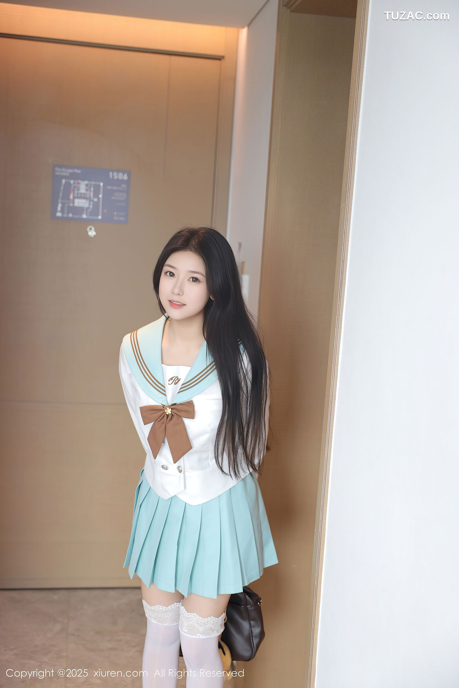 XiuRen秀人网-10379-林嘉馨-浅绿JK学生服水手短裙白蕾丝内衣-2025.06.09