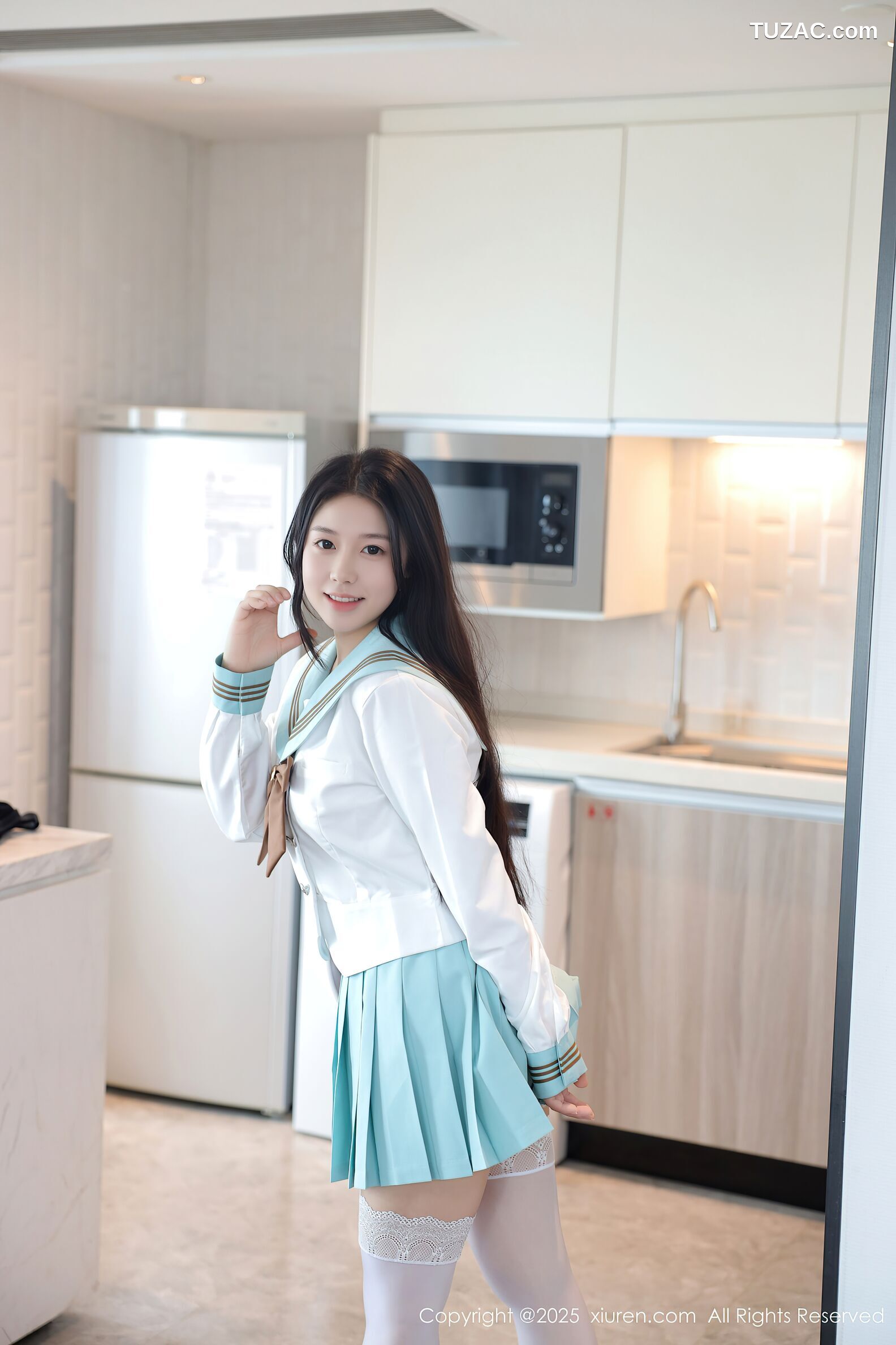 XiuRen秀人网-10379-林嘉馨-浅绿JK学生服水手短裙白蕾丝内衣-2025.06.09