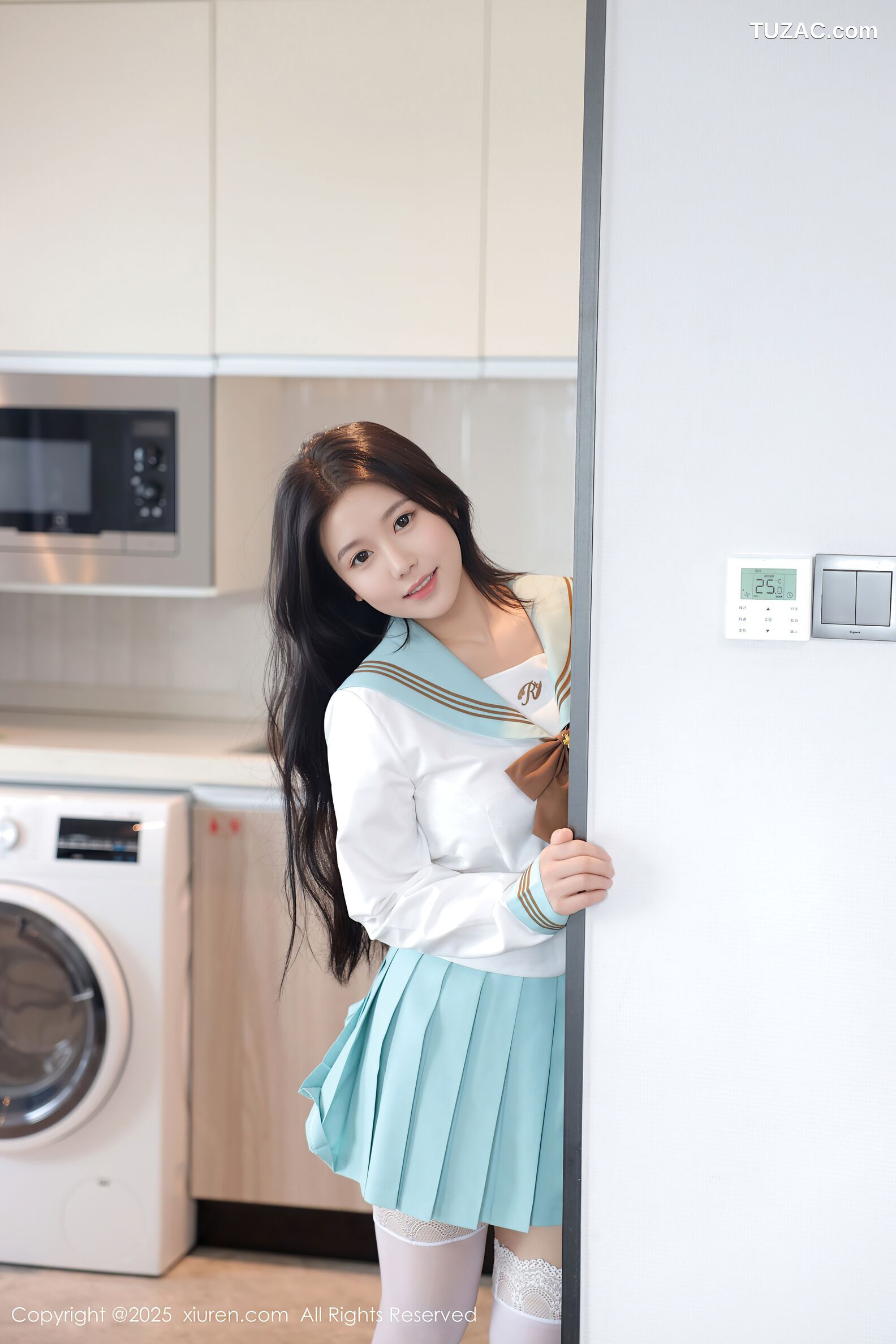 XiuRen秀人网-10379-林嘉馨-浅绿JK学生服水手短裙白蕾丝内衣-2025.06.09