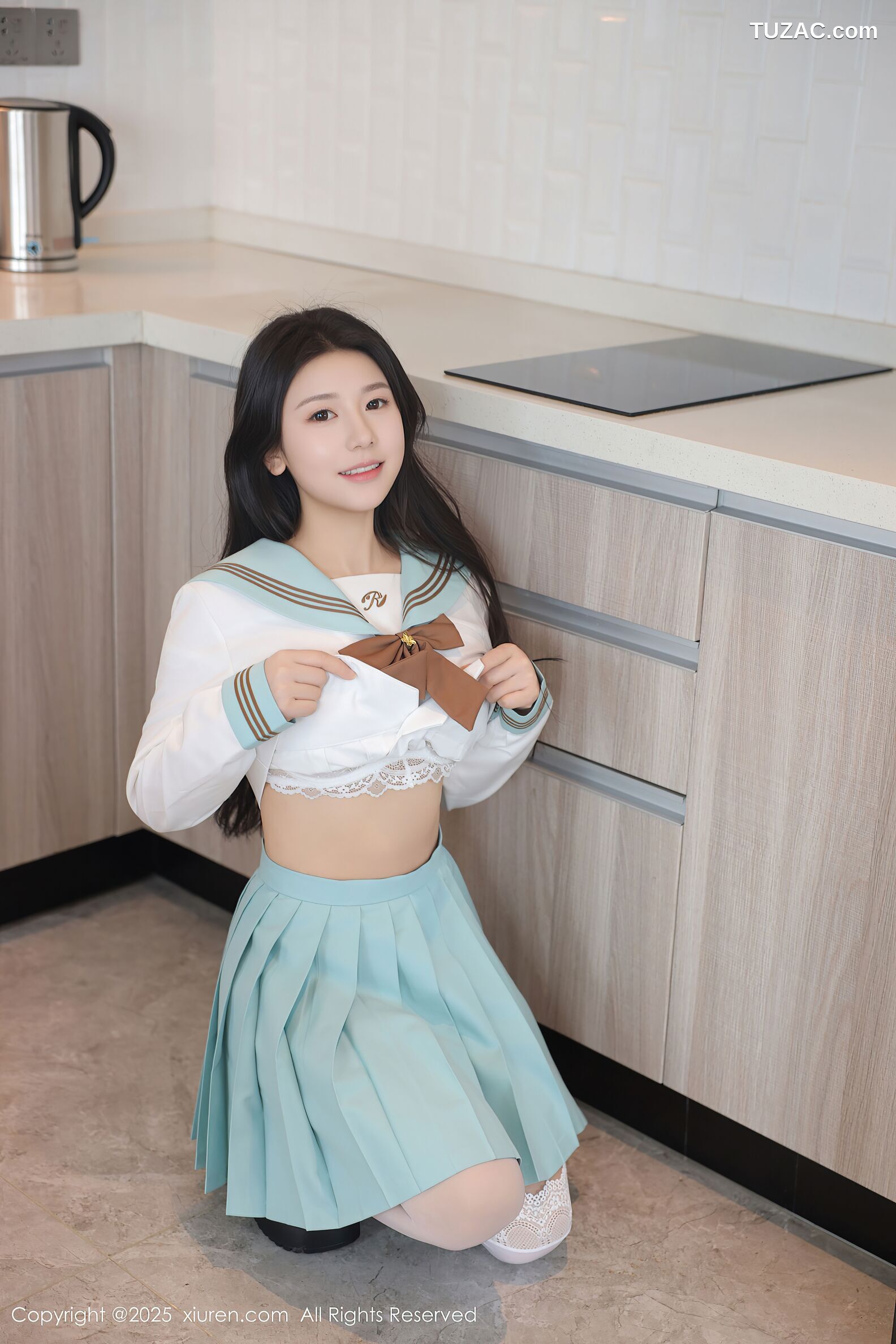 XiuRen秀人网-10379-林嘉馨-浅绿JK学生服水手短裙白蕾丝内衣-2025.06.09