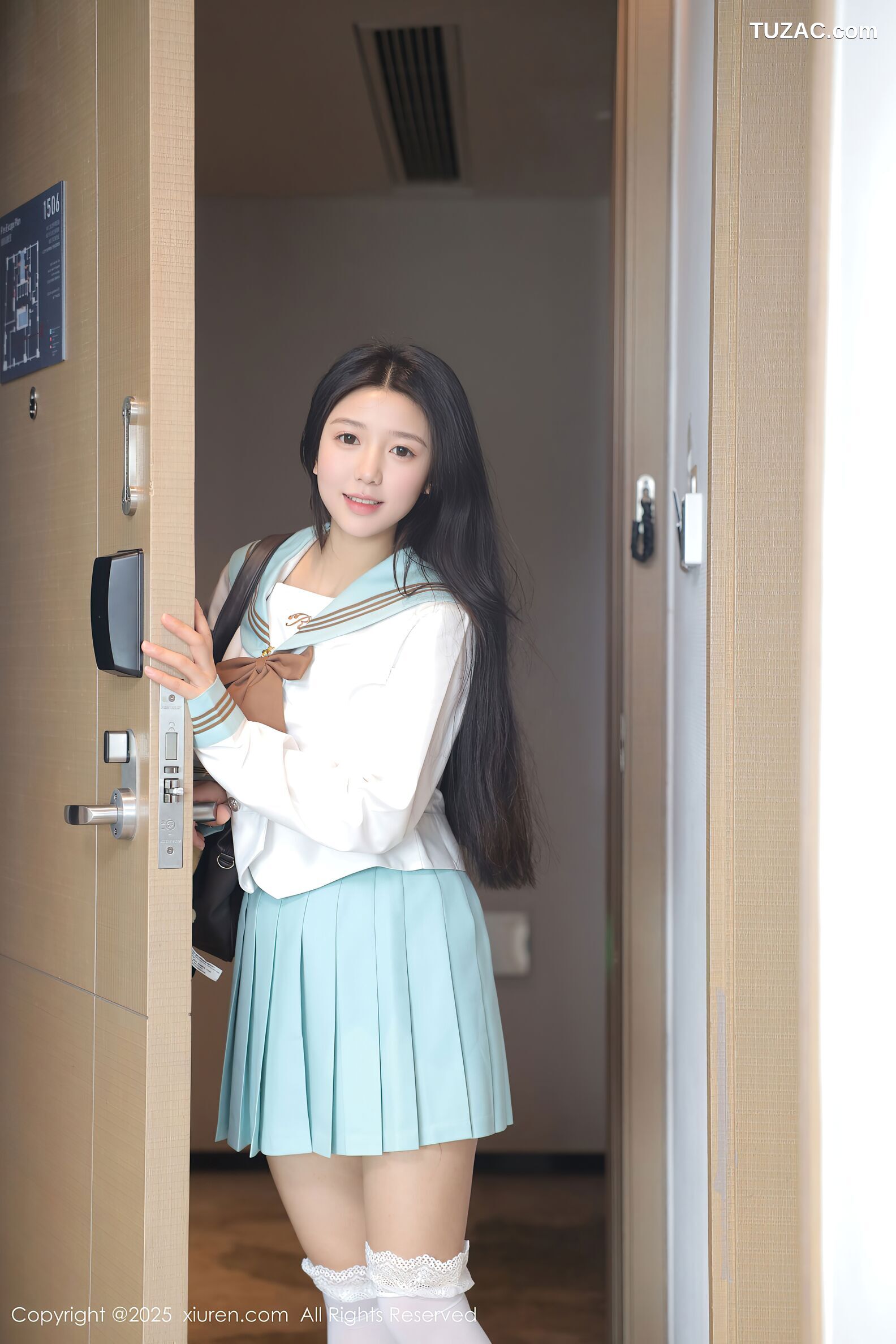 XiuRen秀人网-10379-林嘉馨-浅绿JK学生服水手短裙白蕾丝内衣-2025.06.09