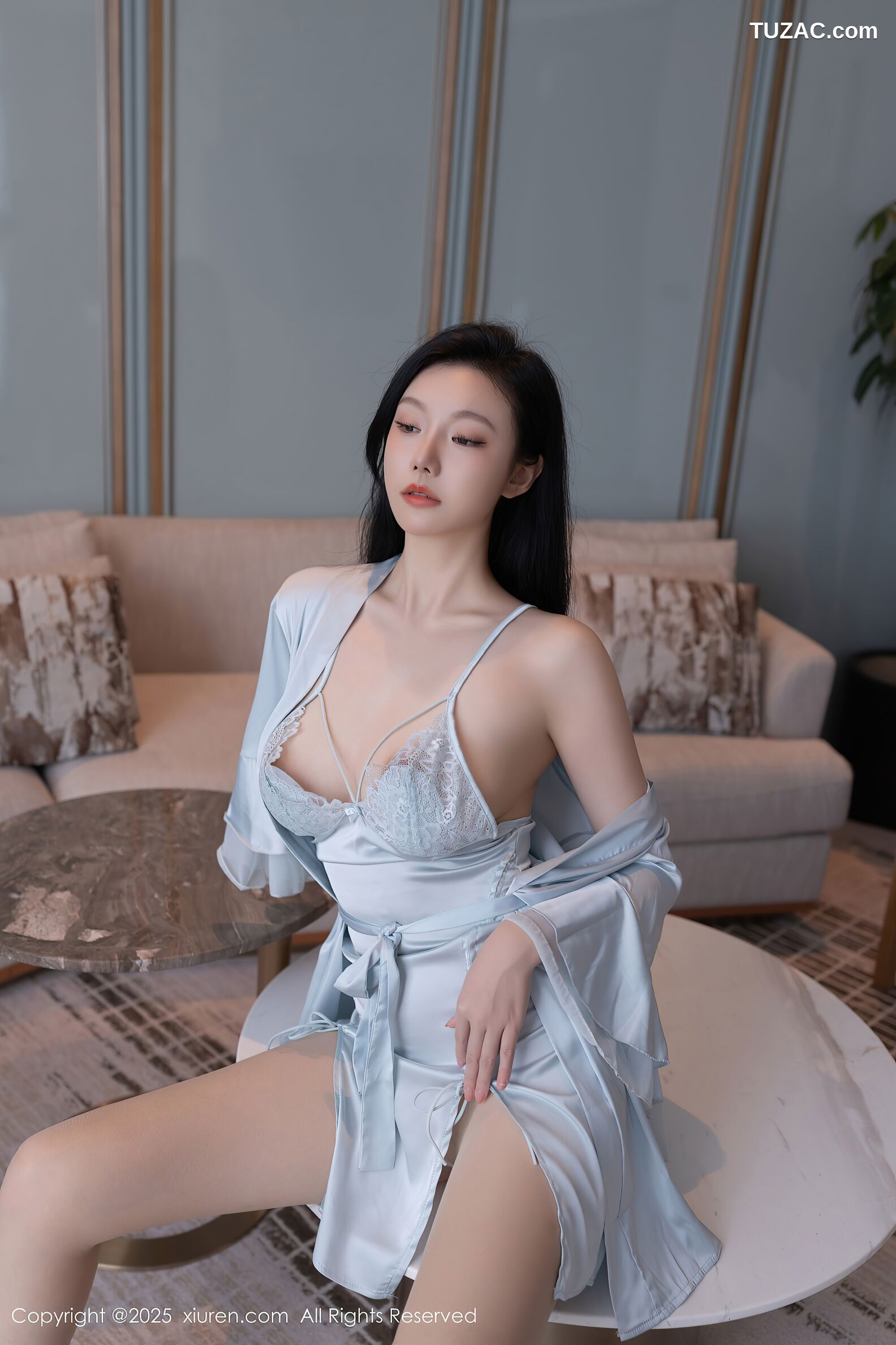 XiuRen秀人网-10390-安然anran-牙青色性感睡裙美腿-2025.06.10