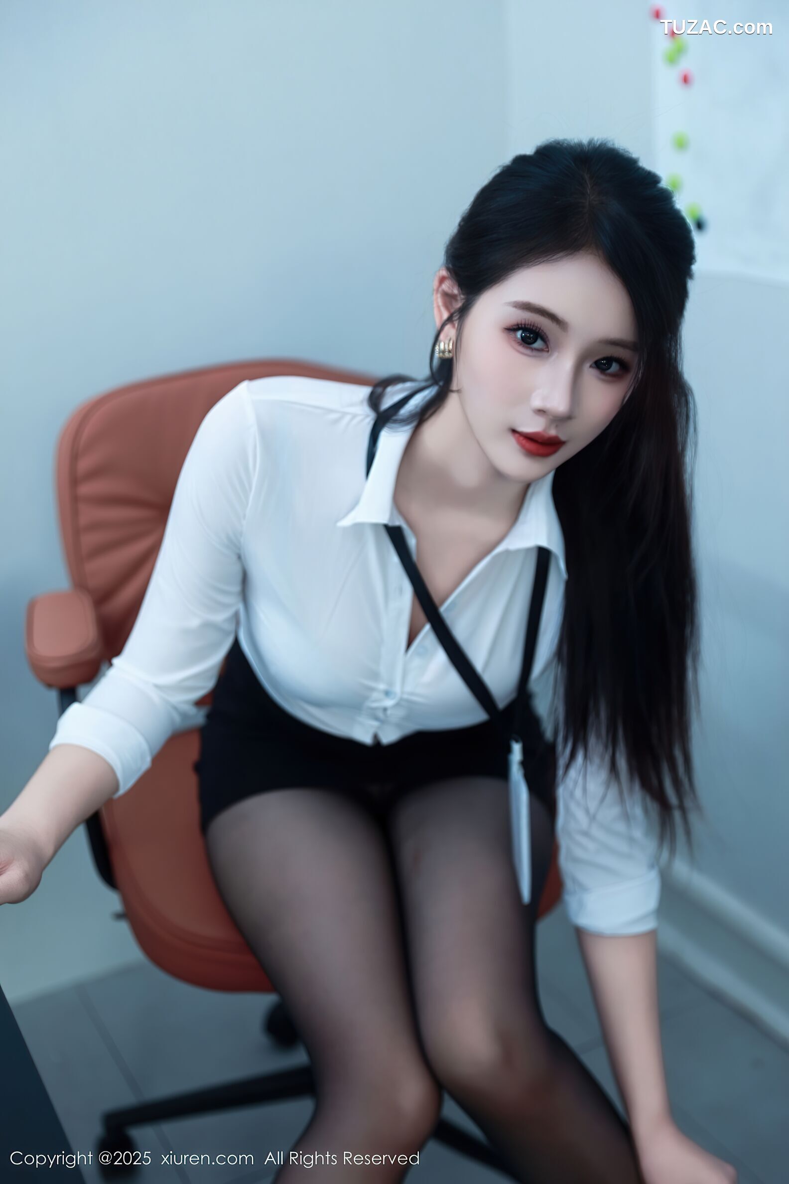 XiuRen秀人网-10406-南乔-OL白衬衫黑短裙黑丝黑色绑带内衣-2025.06.13