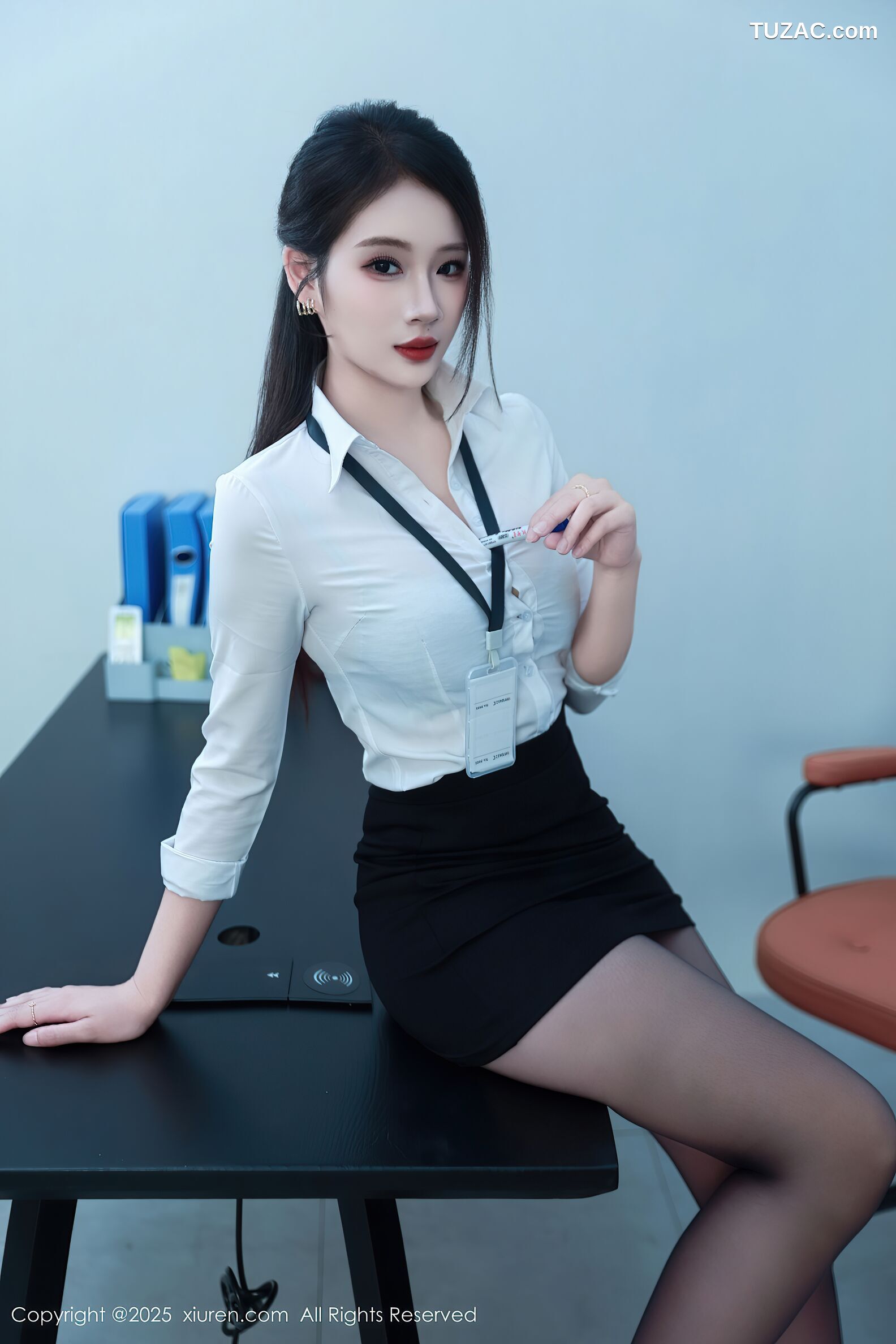 XiuRen秀人网-10406-南乔-OL白衬衫黑短裙黑丝黑色绑带内衣-2025.06.13