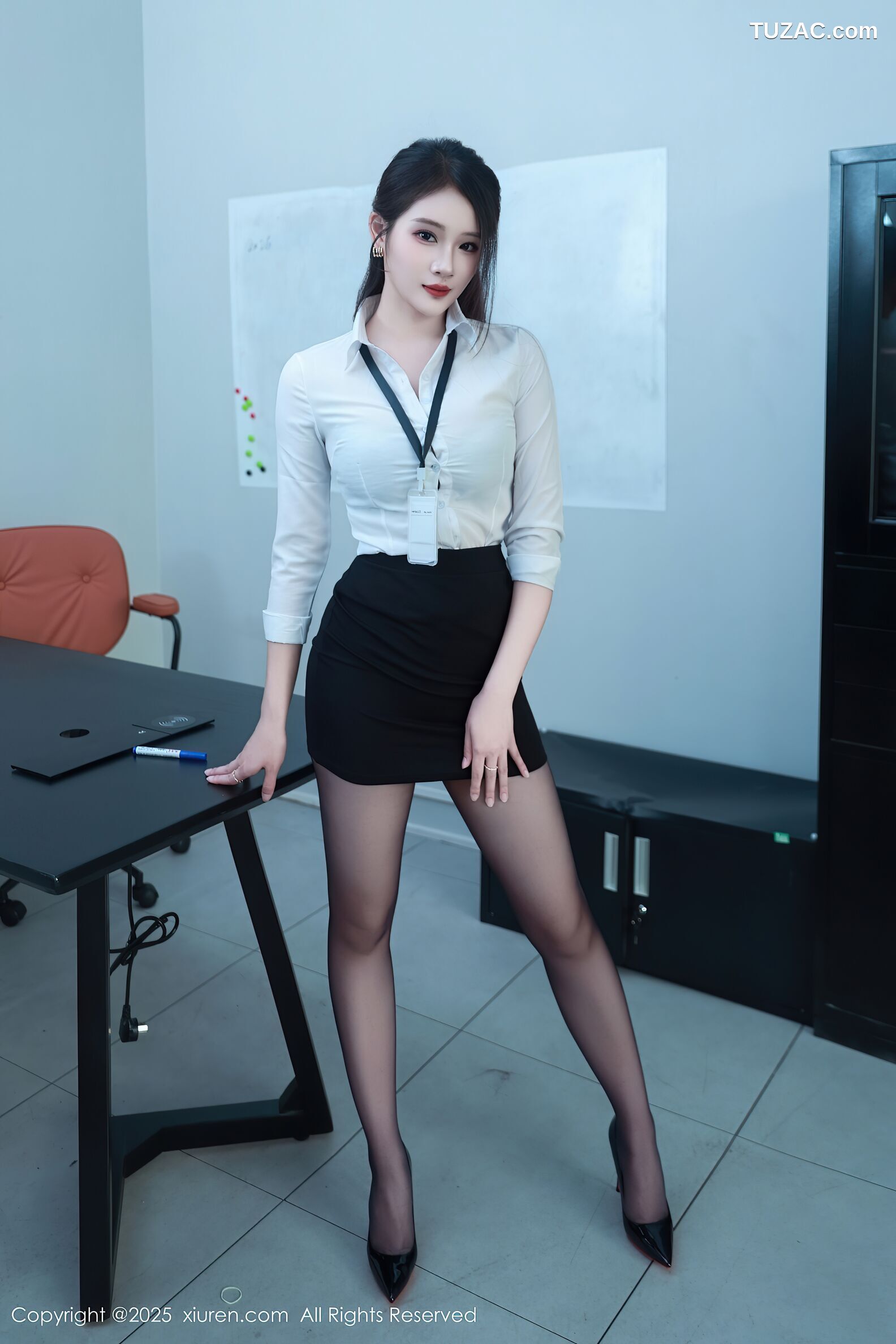 XiuRen秀人网-10406-南乔-OL白衬衫黑短裙黑丝黑色绑带内衣-2025.06.13