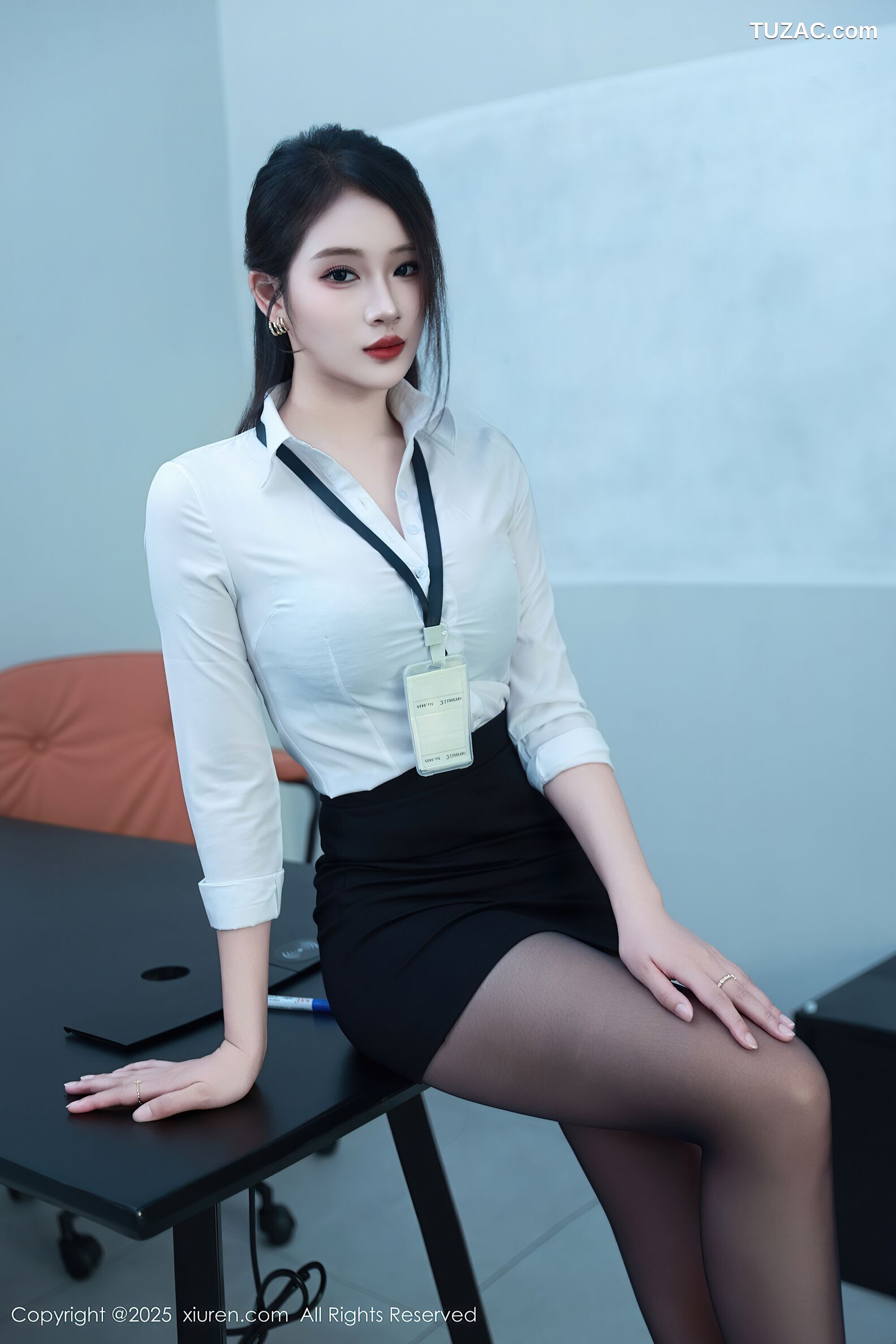 XiuRen秀人网-10406-南乔-OL白衬衫黑短裙黑丝黑色绑带内衣-2025.06.13