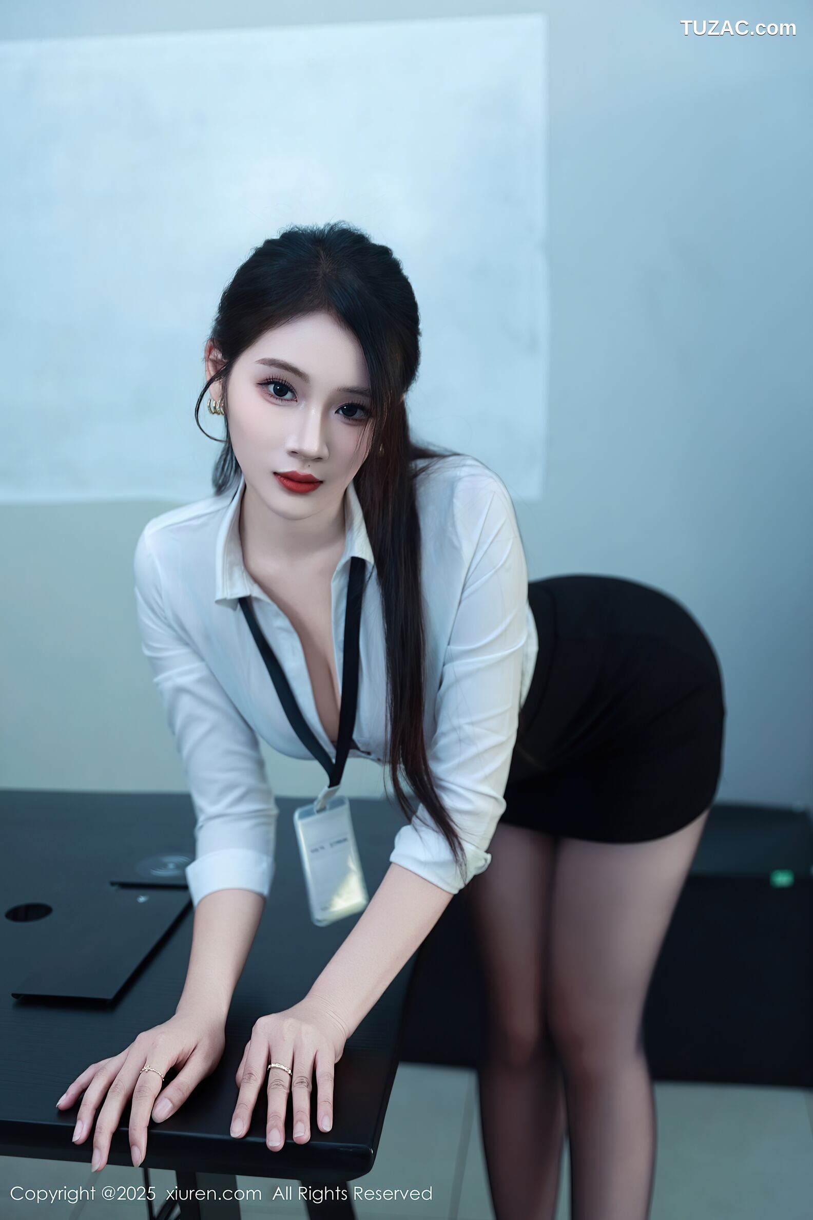 XiuRen秀人网-10406-南乔-OL白衬衫黑短裙黑丝黑色绑带内衣-2025.06.13