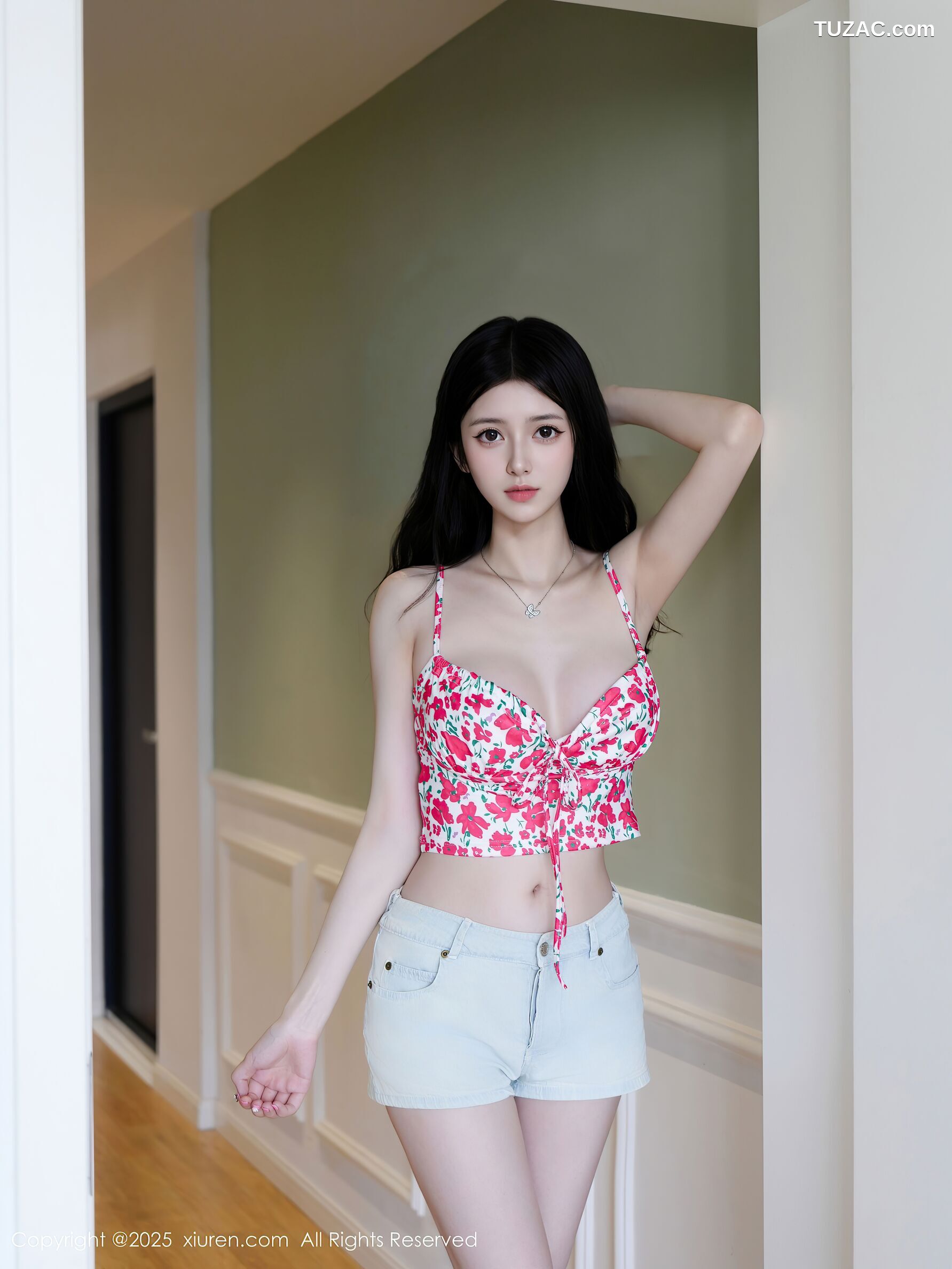 XiuRen秀人网-10442-白小蝶-红花吊带白色短裤-2025.06.20