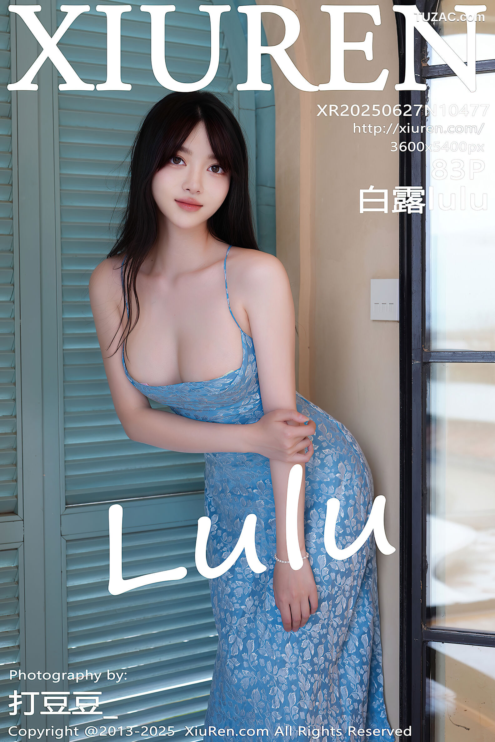 XiuRen秀人网-10477-白露lulu-蓝色吊带长裙爆乳真空-2025.06.27