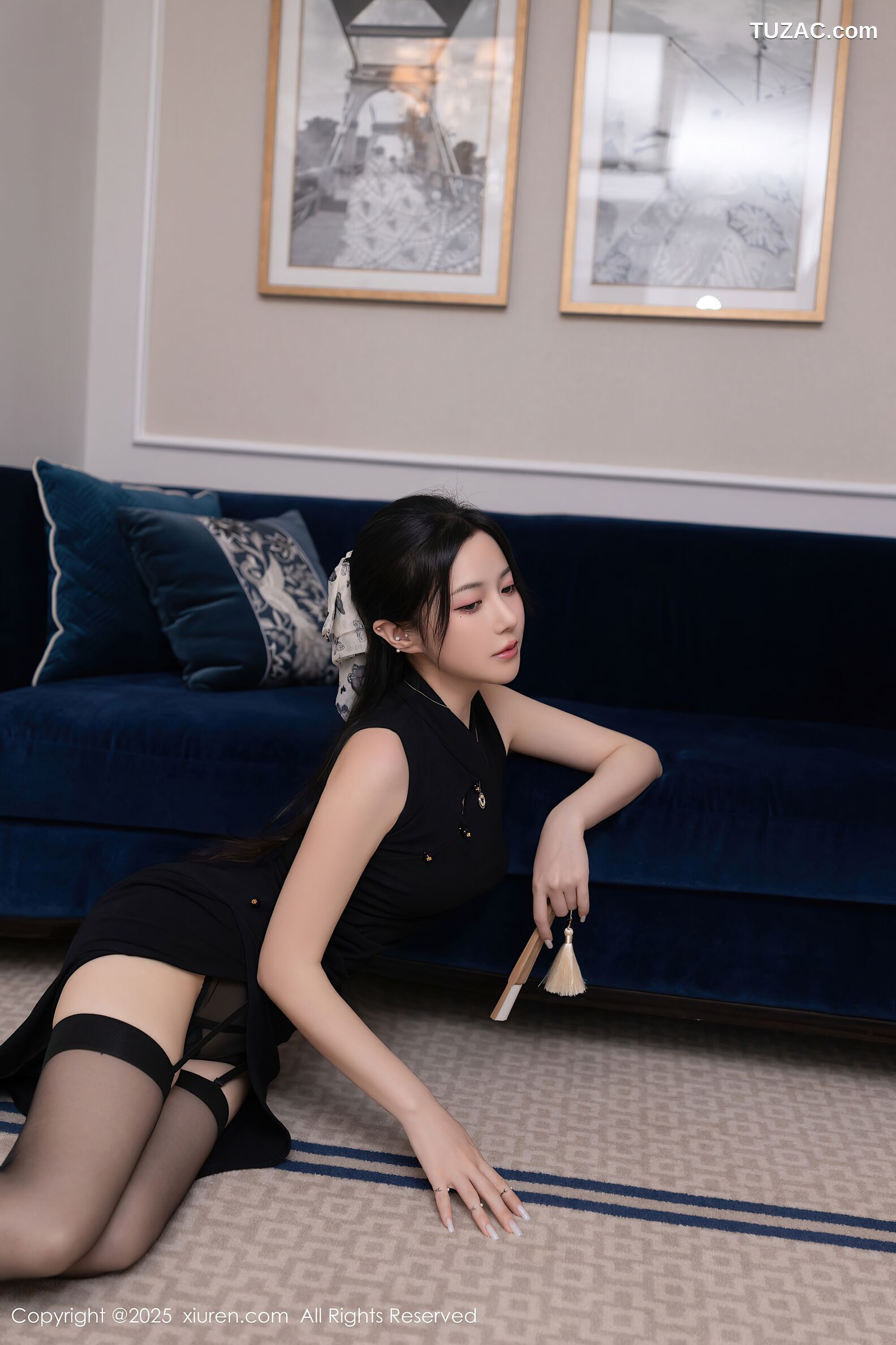 XiuRen秀人网-10480-鱼子酱Fish-印尼旅拍-黑色旗袍黑内衣-2025.06.27