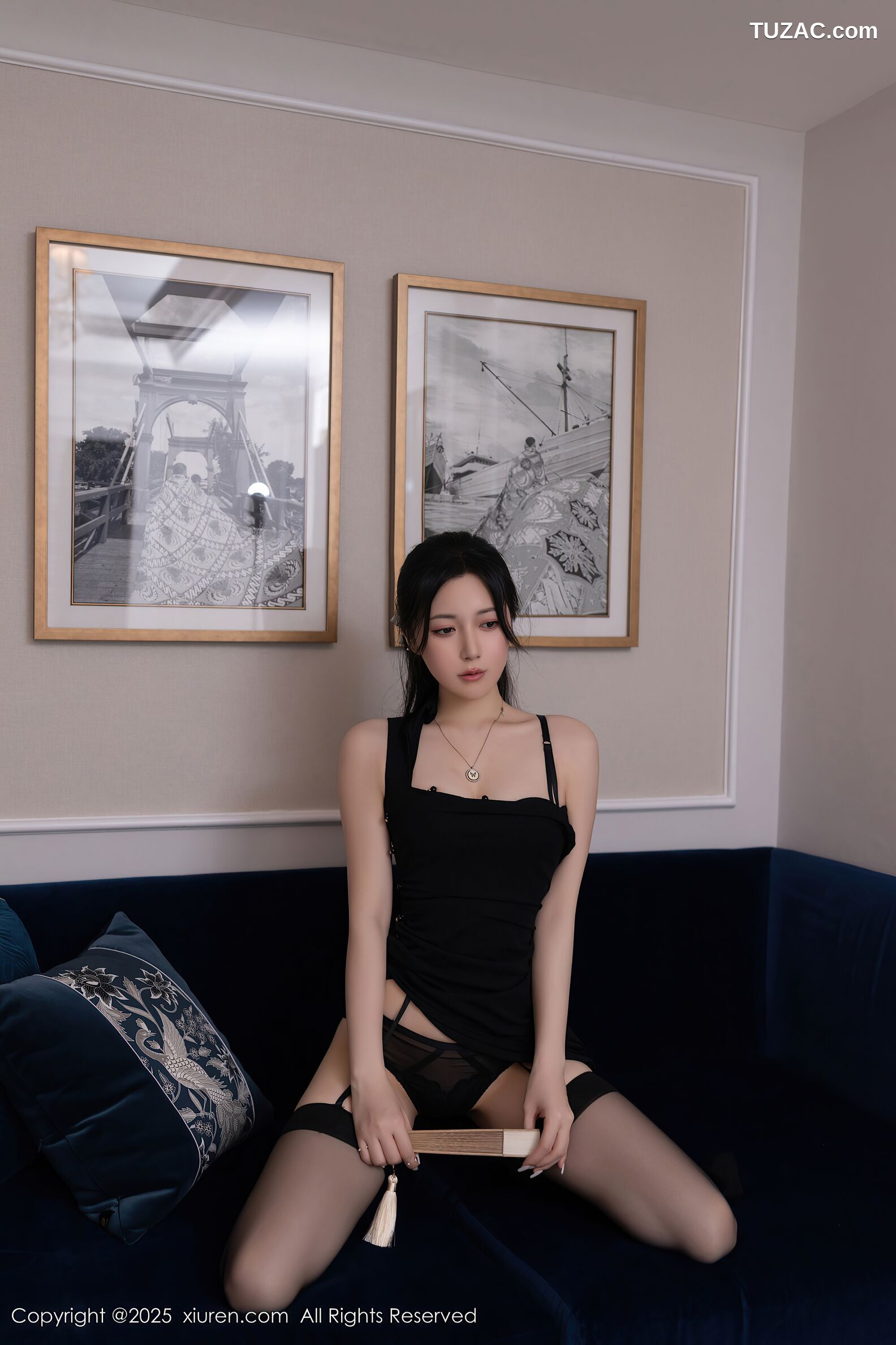 XiuRen秀人网-10480-鱼子酱Fish-印尼旅拍-黑色旗袍黑内衣-2025.06.27