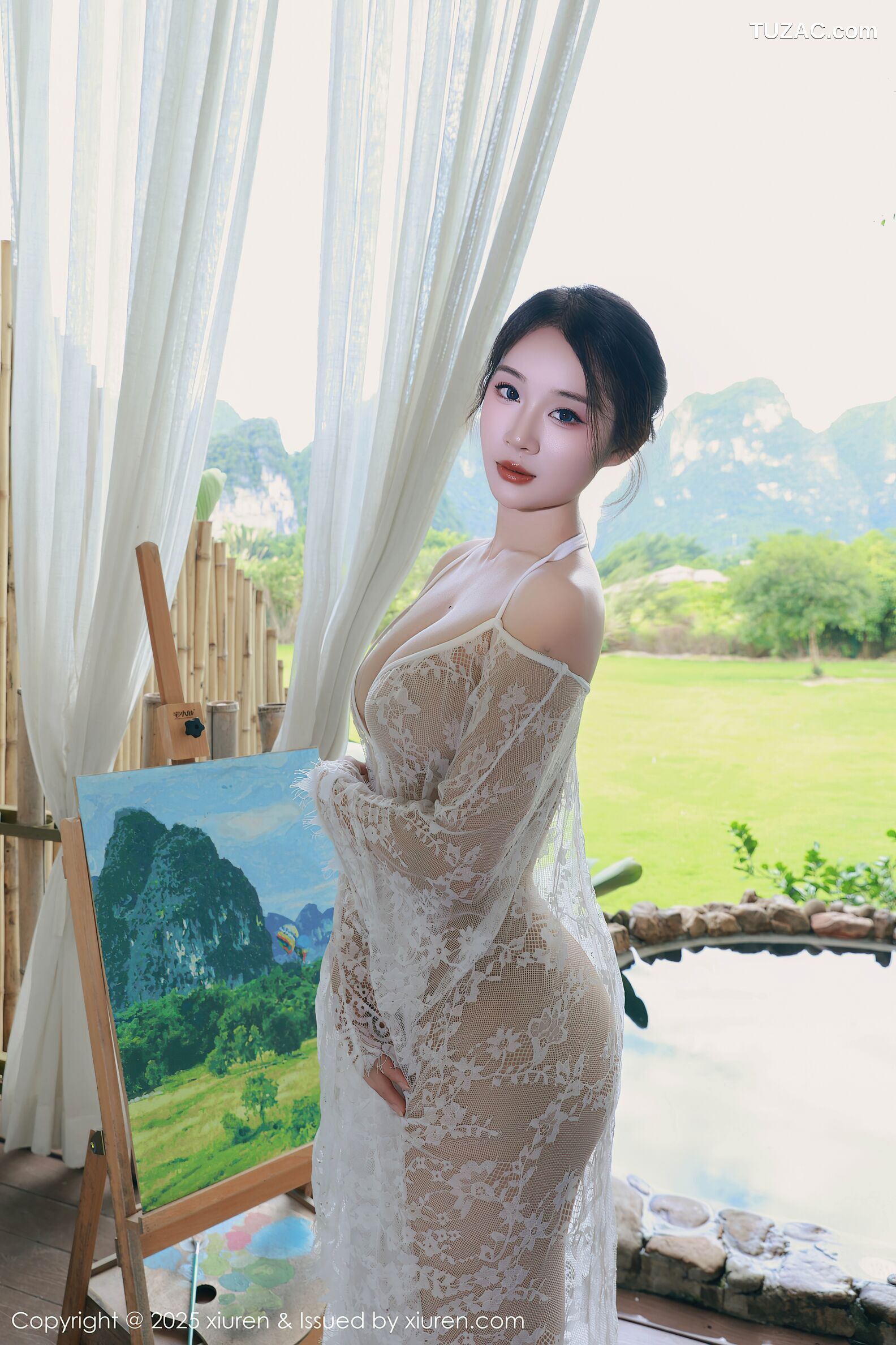 XiuRen秀人网-10538-南乔-浅绿色旗袍户外-透视白纱湿身爆乳-2025.07.11