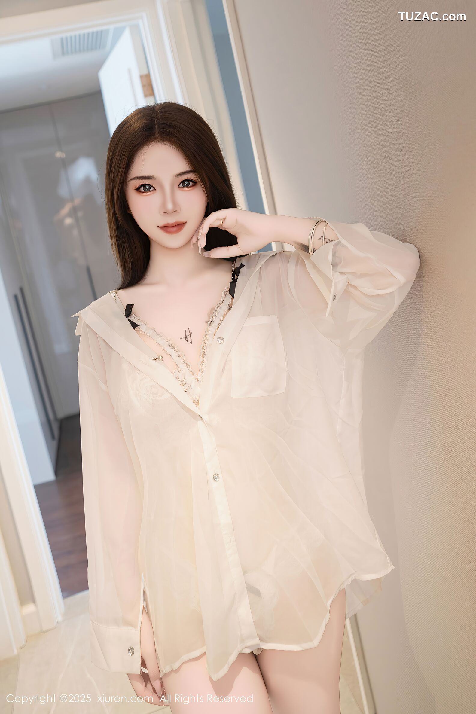 XiuRen秀人网-10549-沐娜娜-轻透白衬衫白蕾丝内衣爆乳-2025.07.15