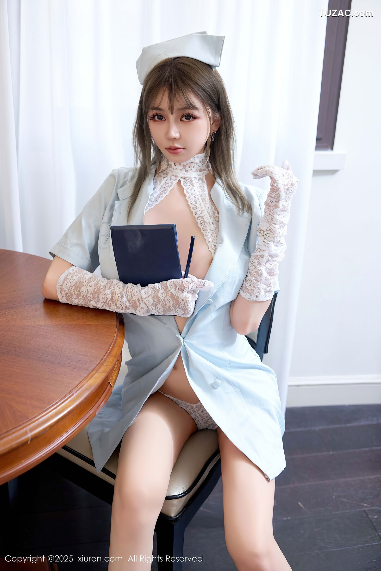 XiuRen秀人网-10570-Zoe柚柚-淡蓝情趣护士装白蕾丝内衣爆乳-2025.07.22