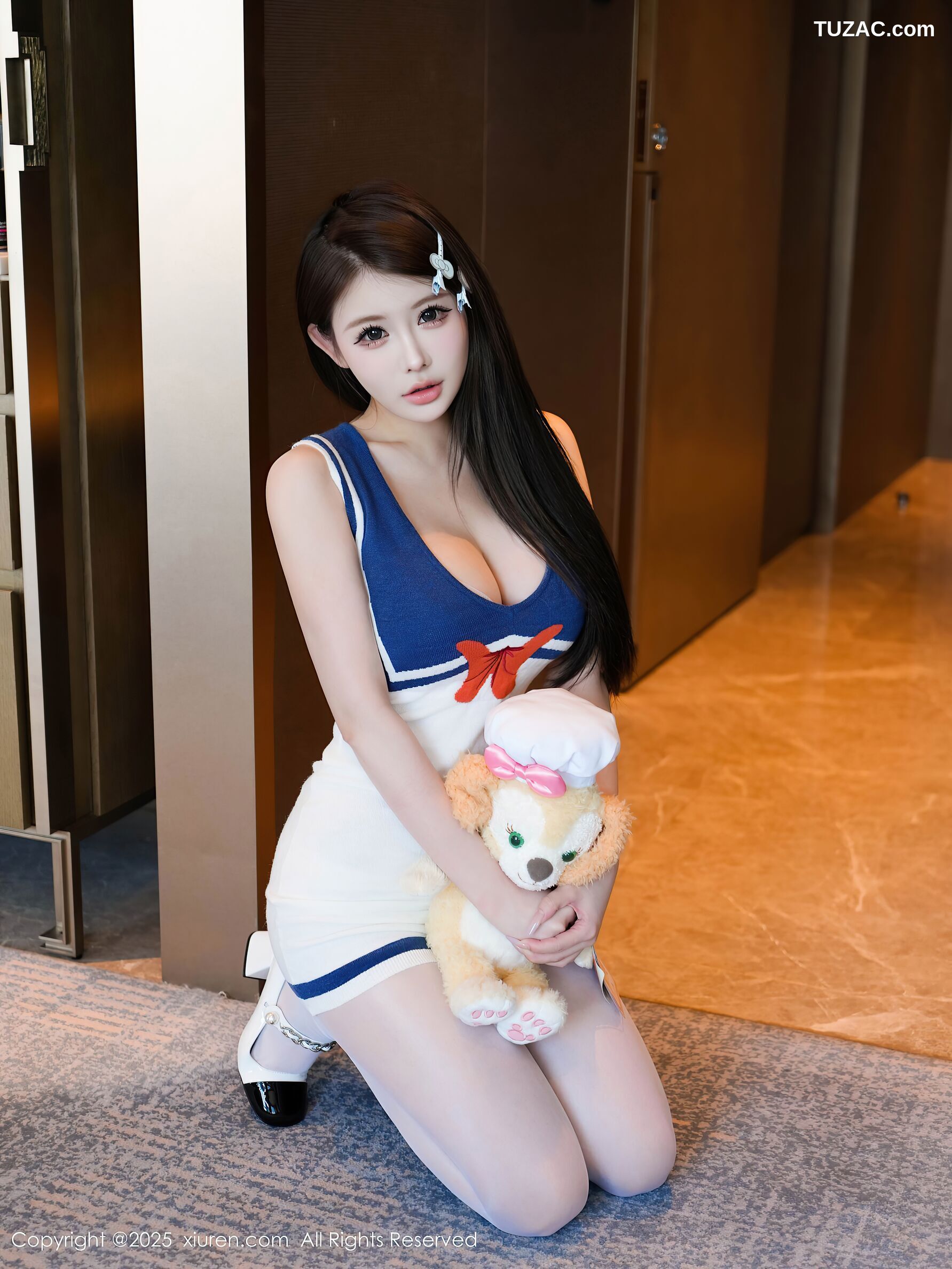 XiuRen秀人网-10628-甜妮-蓝白连衣短裙淡粉内衣-2025.08.07
