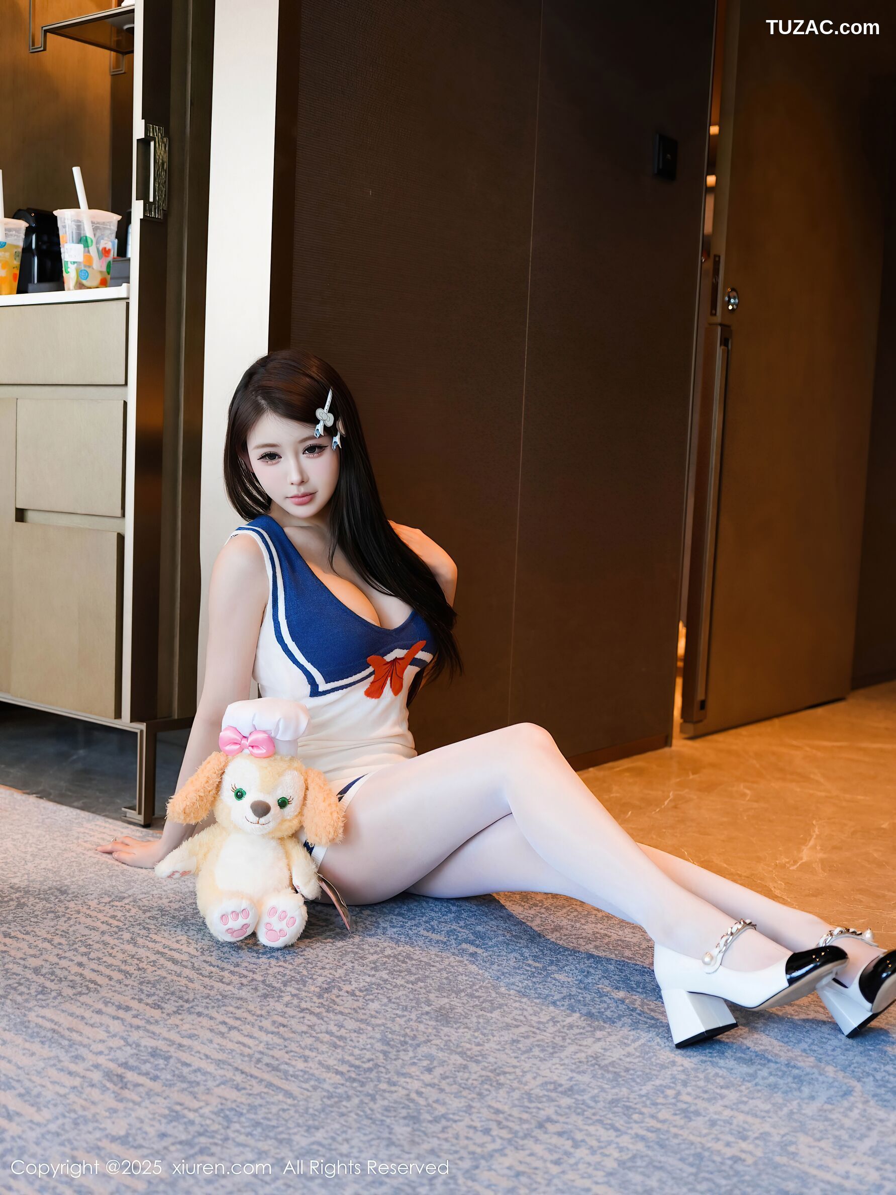 XiuRen秀人网-10628-甜妮-蓝白连衣短裙淡粉内衣-2025.08.07