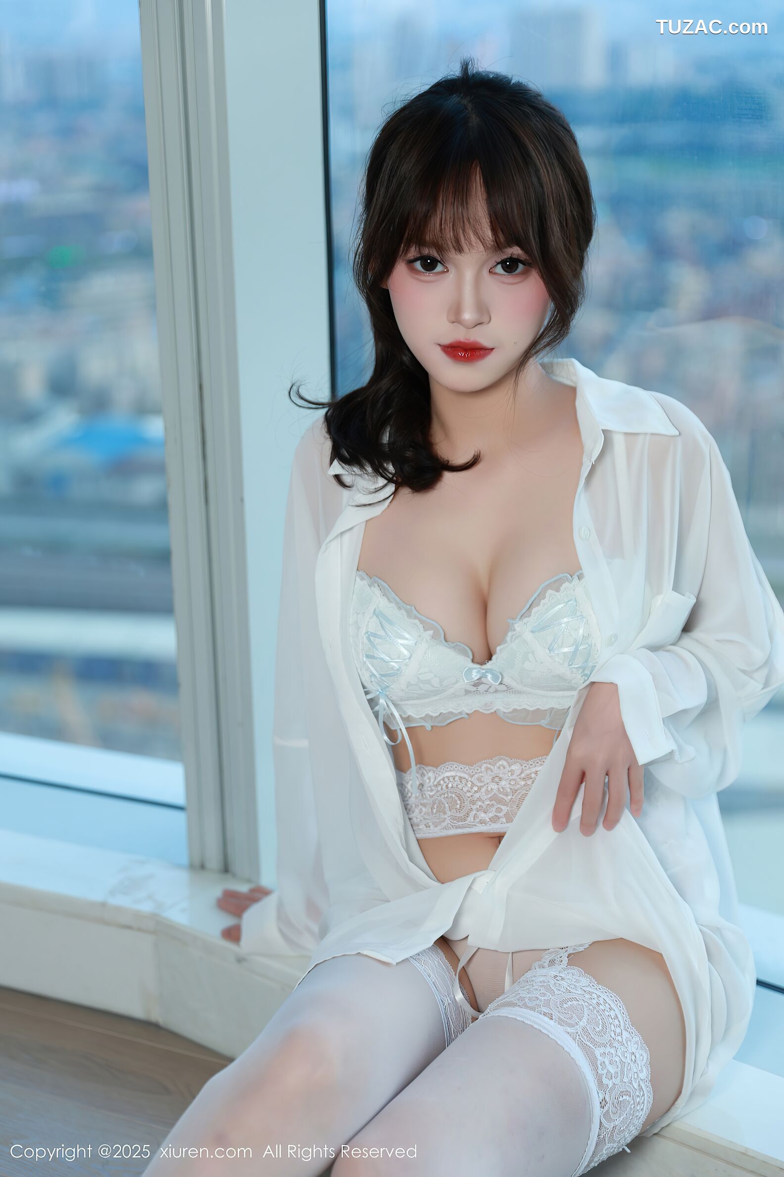 XiuRen秀人网-10642-糯咪-白衬衫白蕾丝内衣白丝-2025.08.13