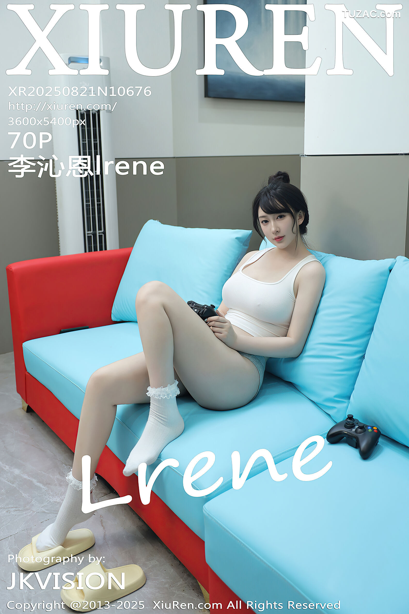 XiuRen秀人网-10676-李沁恩lrene-白背心灰短裤居家PS游戏美女-2025.08.21