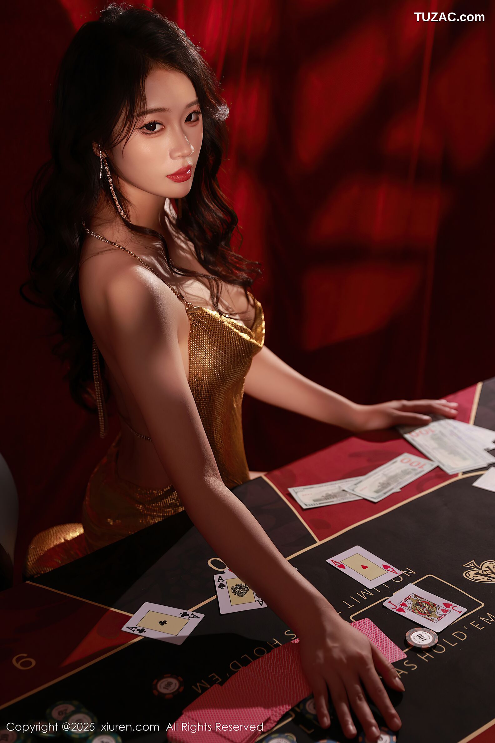 XiuRen秀人网-10681-南乔-荷官金色吊带情趣内衣爆乳-2025.08.22