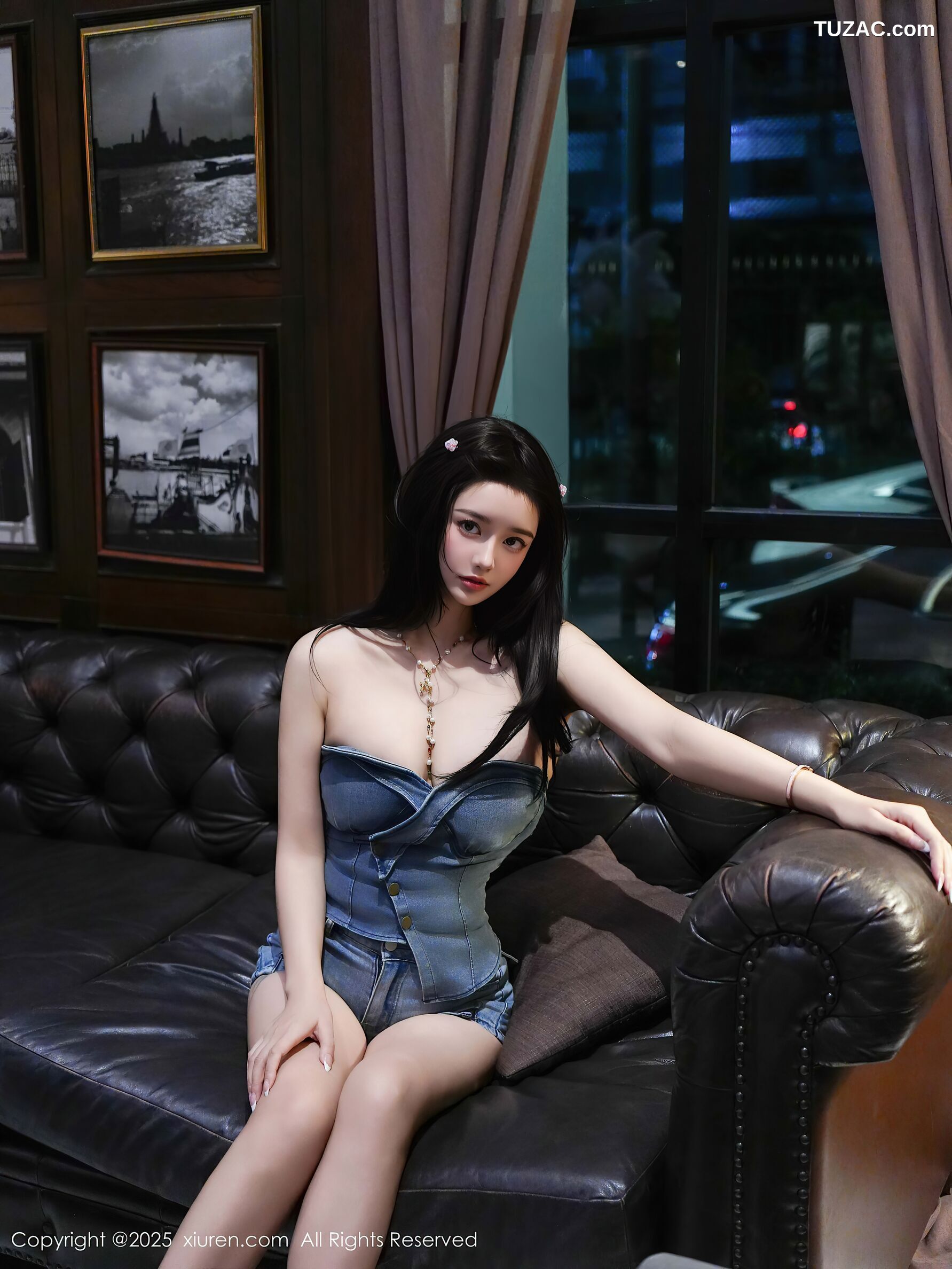 XiuRen秀人网-10685-特蕾莎-蓝色牛仔抹胸衫牛仔短裤红色内衣-2025.08.25