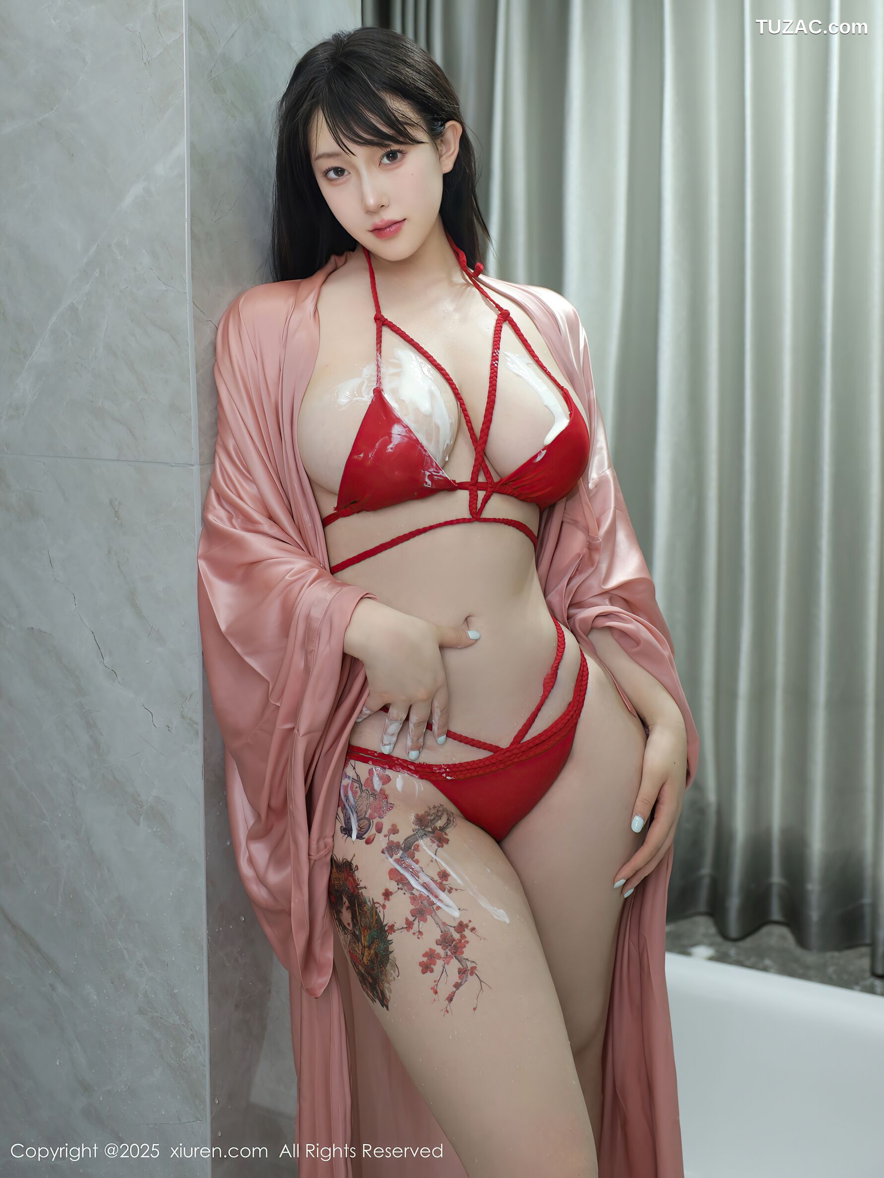 XiuRen秀人网-10724-李沁恩lrene-粉色浴袍情趣红内衣浴室场景-2025.09.03