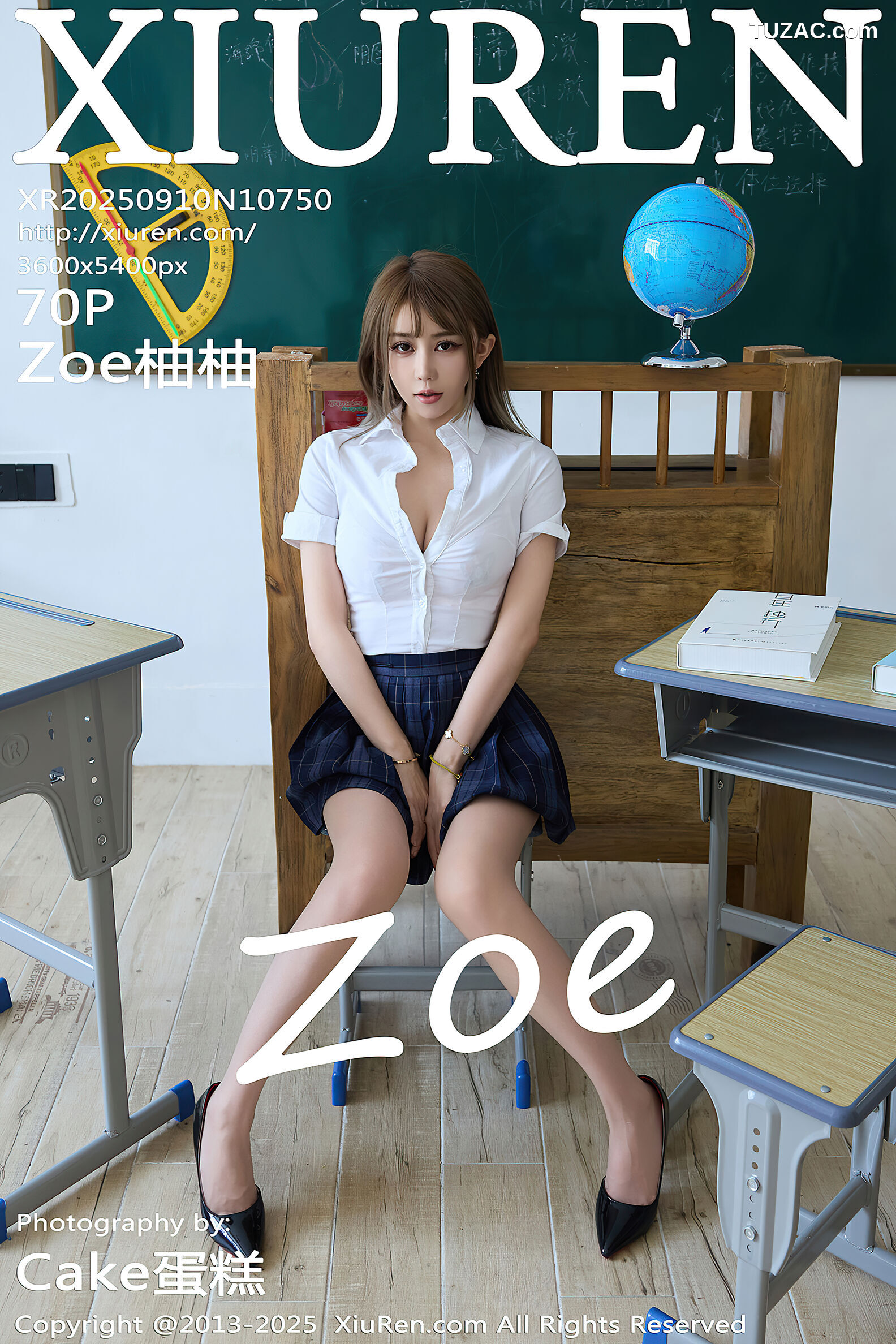 XiuRen秀人网-10750-Zoe柚柚-JK教室场景白衬衫深蓝格子裙肉色内衣-2025.09.10