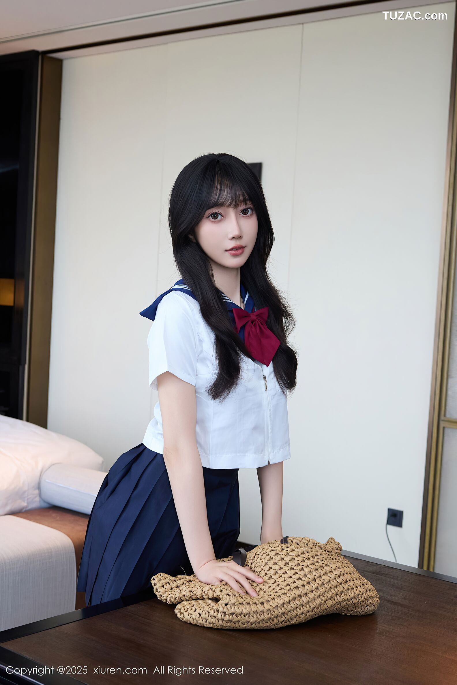 XiuRen秀人网-10766-玥儿玥er-JK制服水手白衬衫深蓝短裙黑色内衣黑丝-2025.09.15