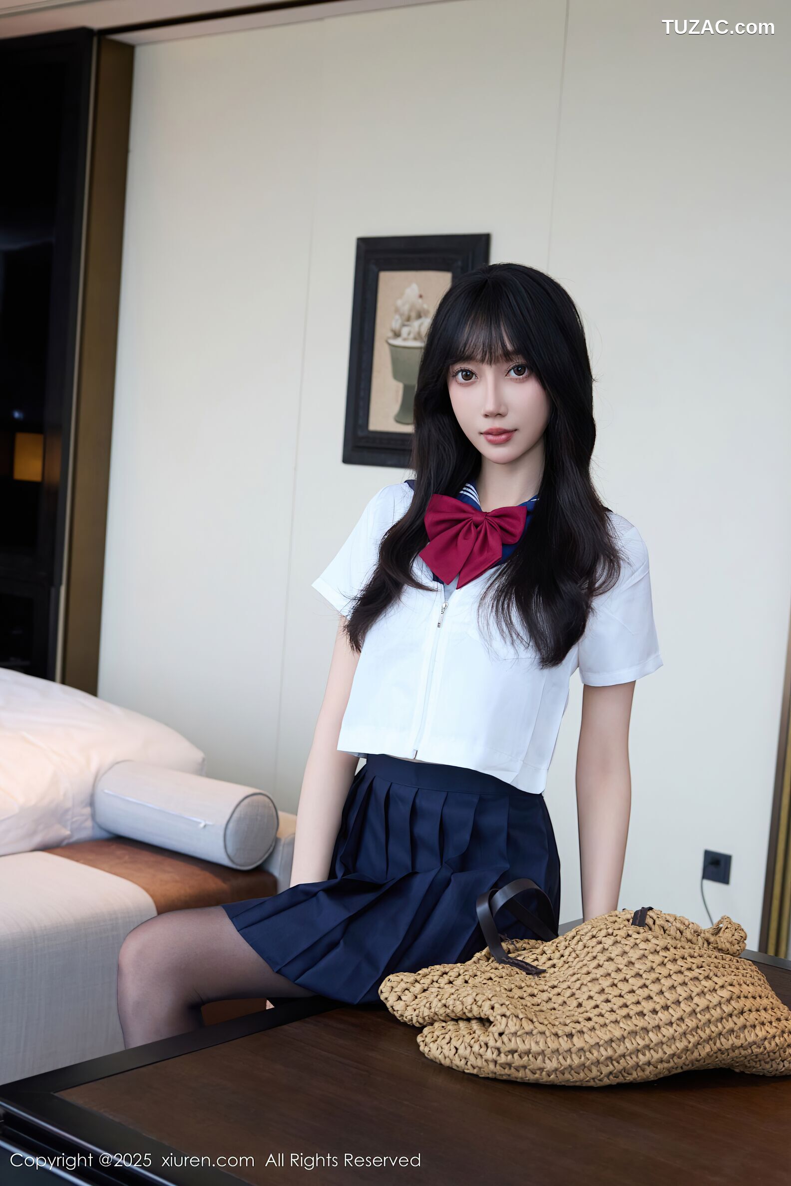 XiuRen秀人网-10766-玥儿玥er-JK制服水手白衬衫深蓝短裙黑色内衣黑丝-2025.09.15