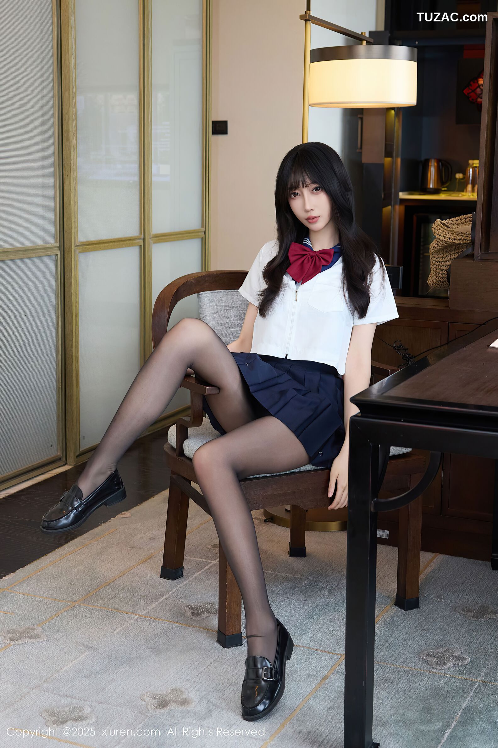 XiuRen秀人网-10766-玥儿玥er-JK制服水手白衬衫深蓝短裙黑色内衣黑丝-2025.09.15