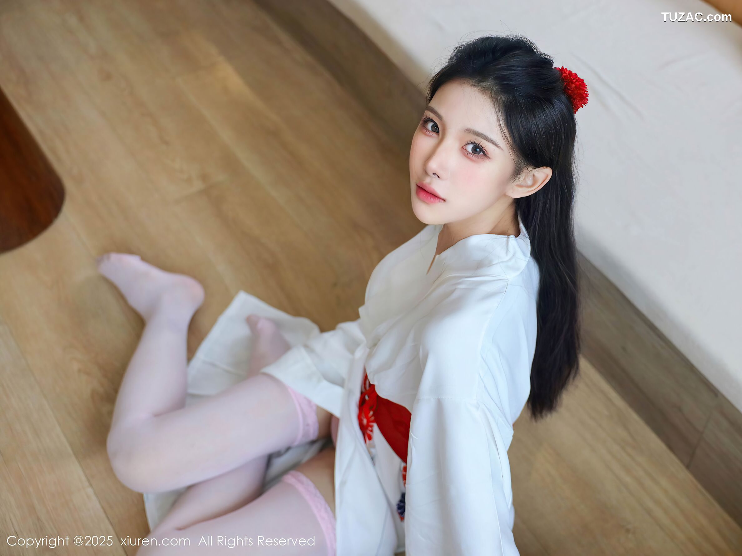 XiuRen秀人网-10767-梨霜儿-白色日式和服粉色蕾丝内衣-2025.09.15