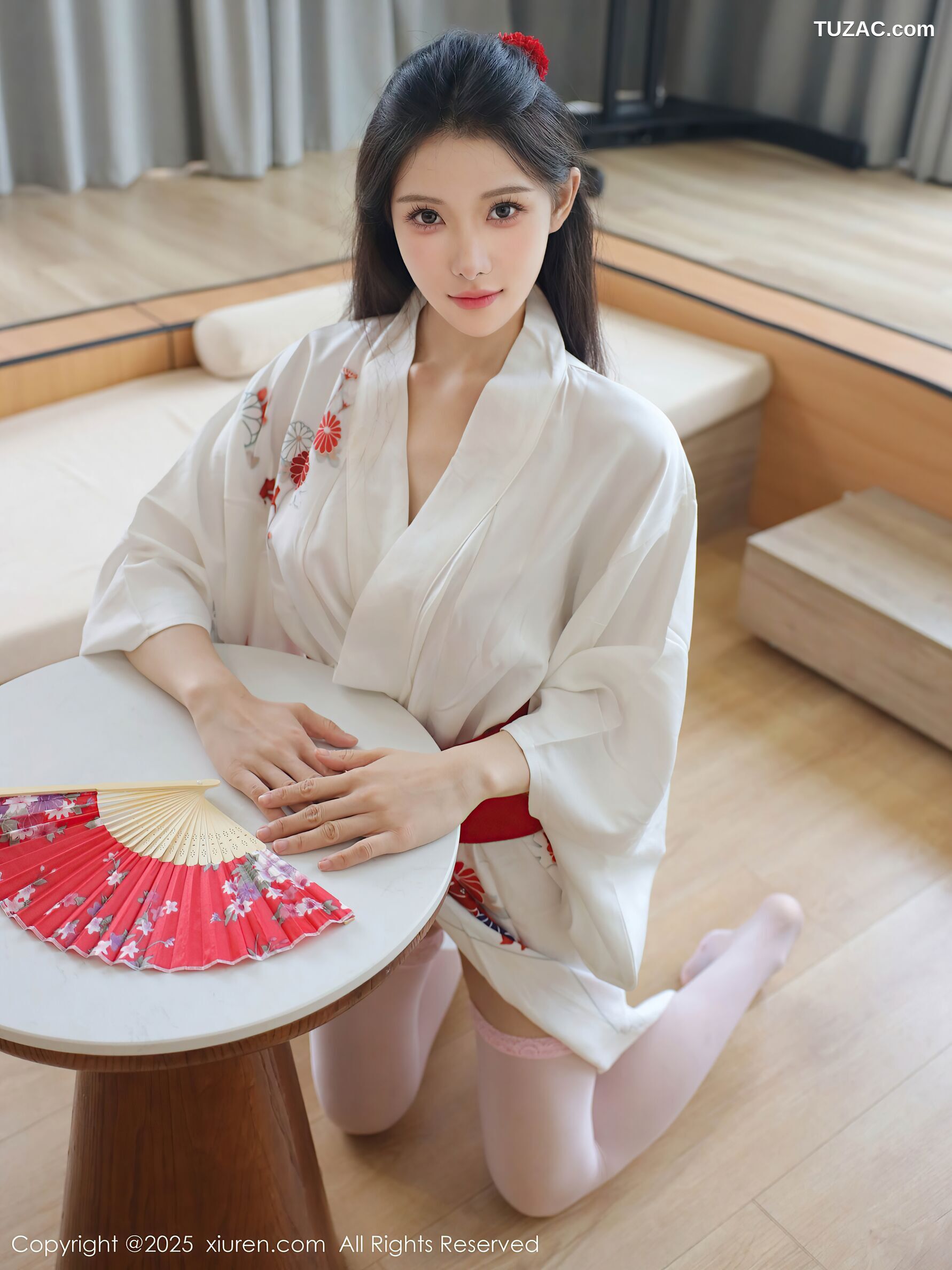 XiuRen秀人网-10767-梨霜儿-白色日式和服粉色蕾丝内衣-2025.09.15