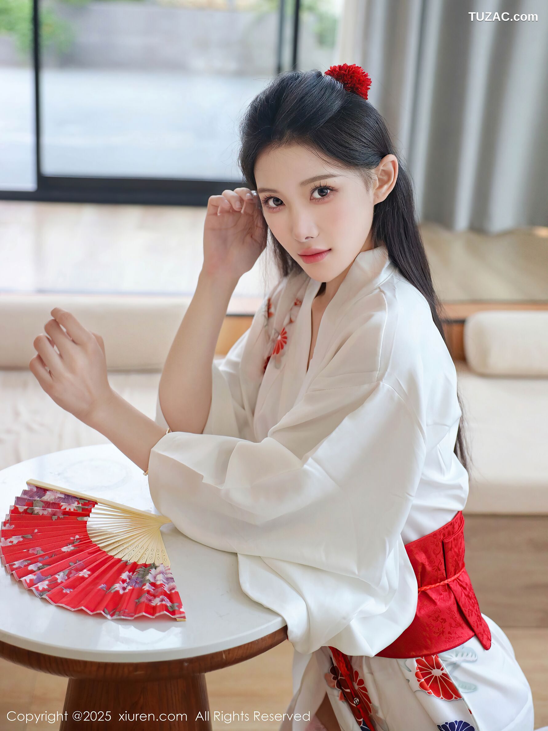 XiuRen秀人网-10767-梨霜儿-白色日式和服粉色蕾丝内衣-2025.09.15