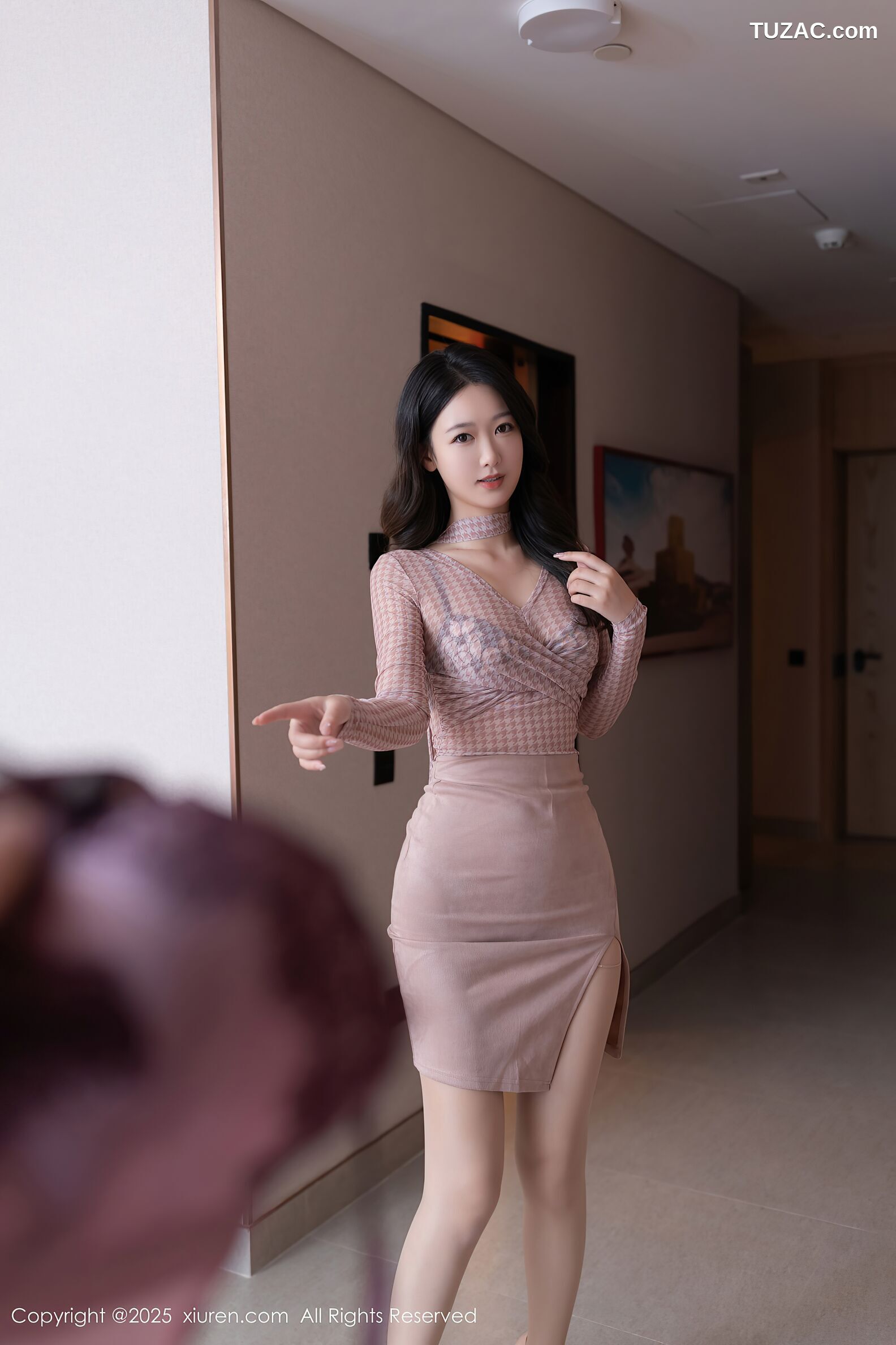 XiuRen秀人网-10795-唐安琪-淡紫色连衣短裙黑色内衣-2025.09.22