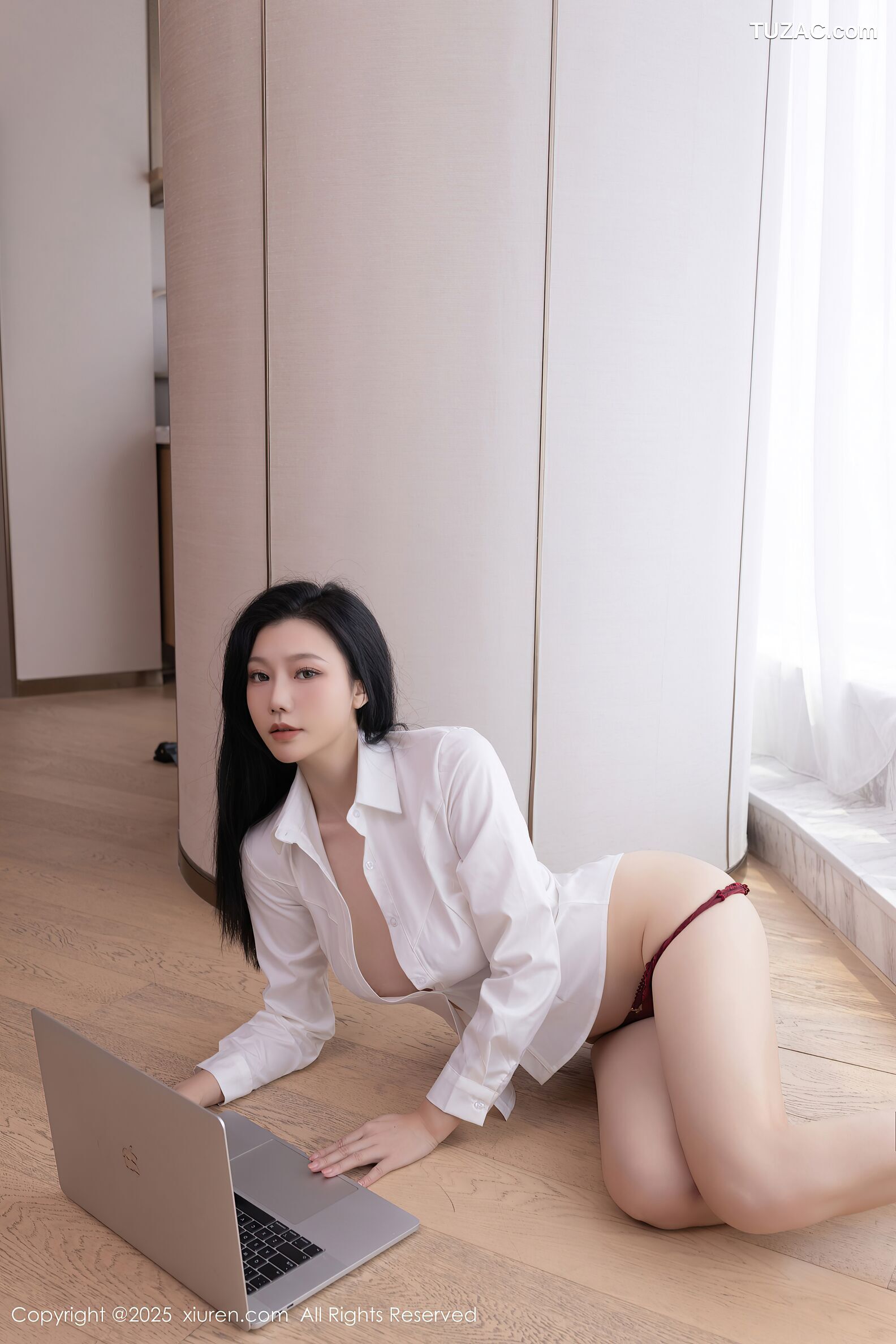 XiuRen秀人网-10797-安然anran-OL白衬衫红短裙红色内衣黑丝-2025.09.23