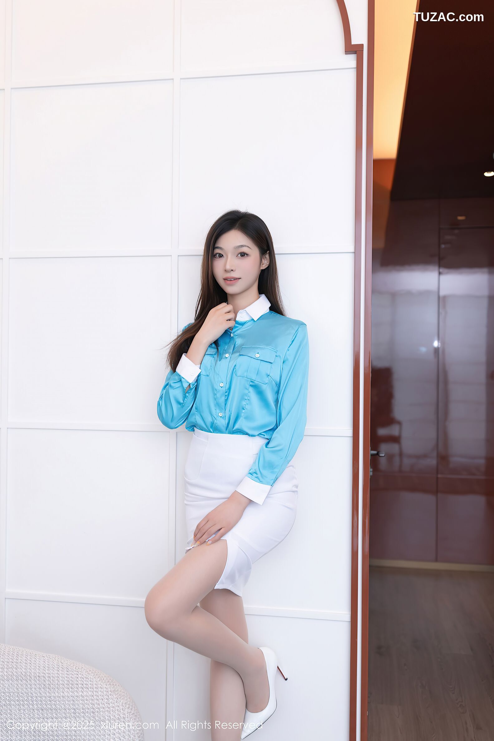 XiuRen秀人网-10816-kiki柚柚-空姐制服蓝衬衫白短裙-2025.09.28